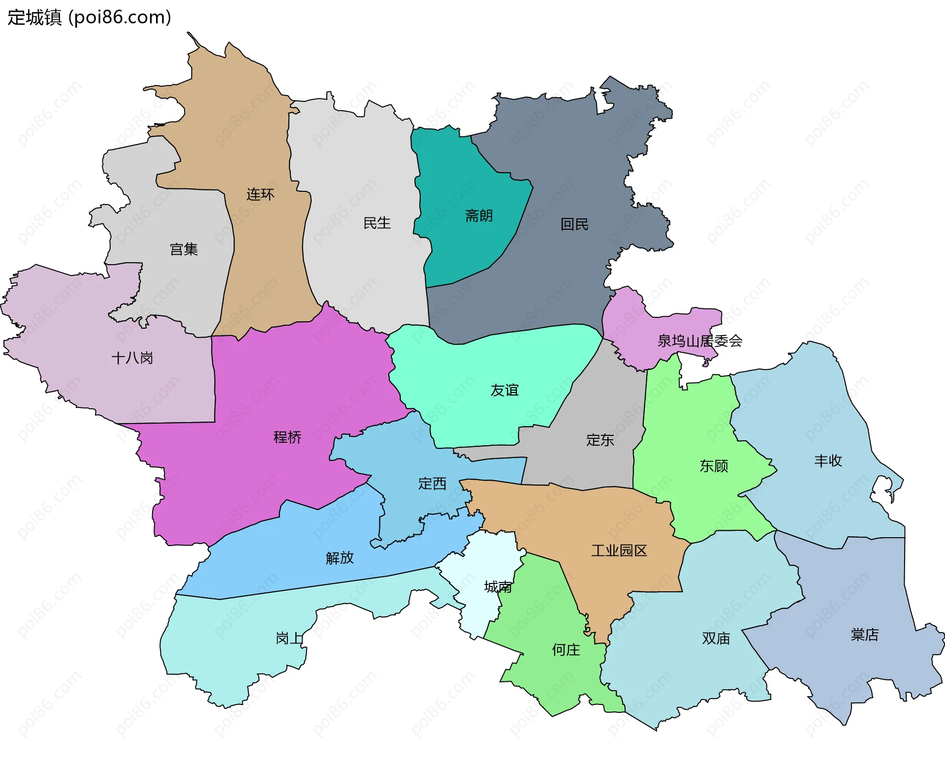 定城镇边界地图(五级行政区划)