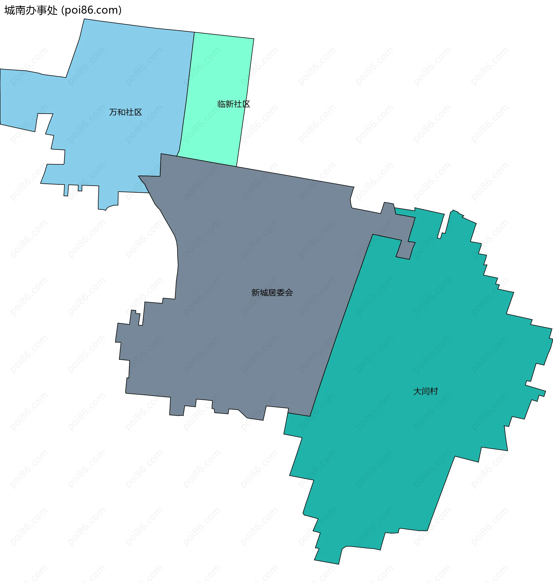 城南办事处边界地图(五级行政区划)