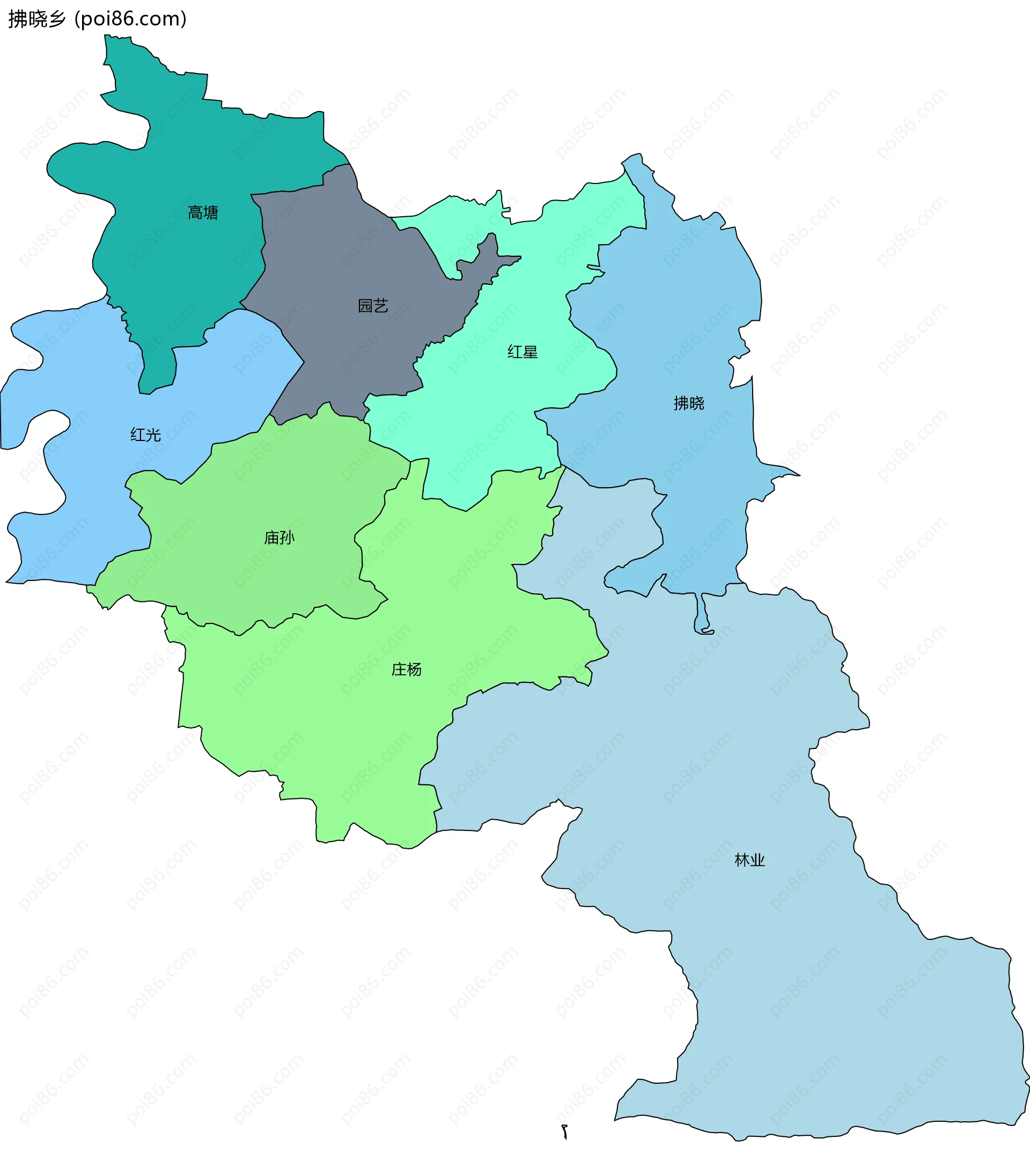 拂晓乡边界地图(五级行政区划)