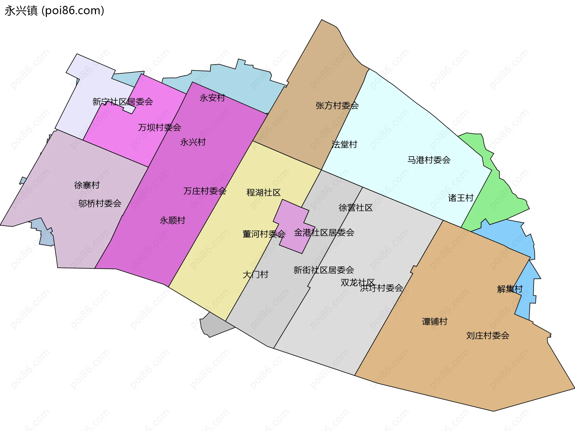 永兴镇边界地图(五级行政区划)