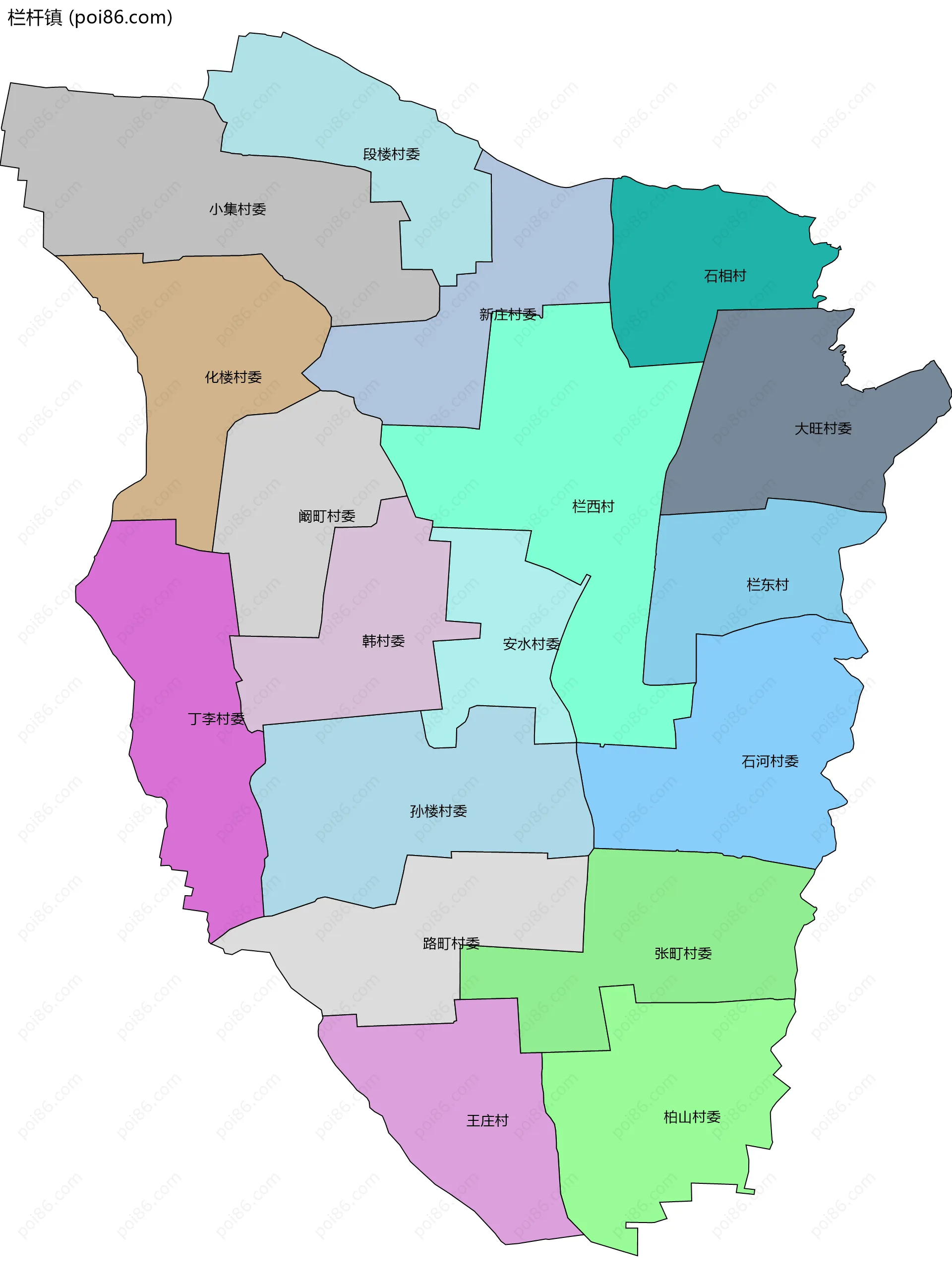 栏杆镇边界地图(五级行政区划)