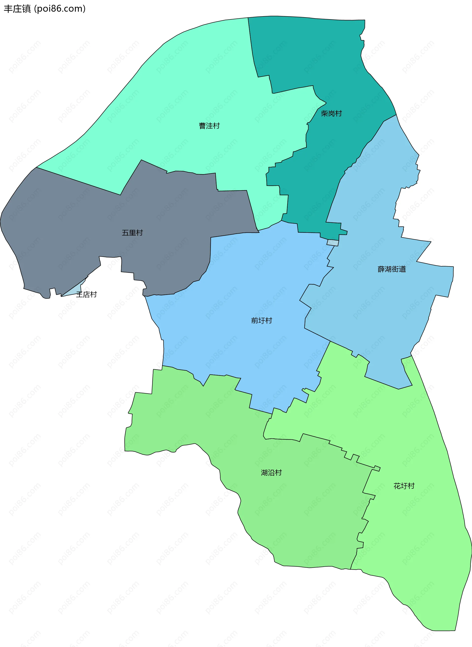 丰庄镇边界地图(五级行政区划)