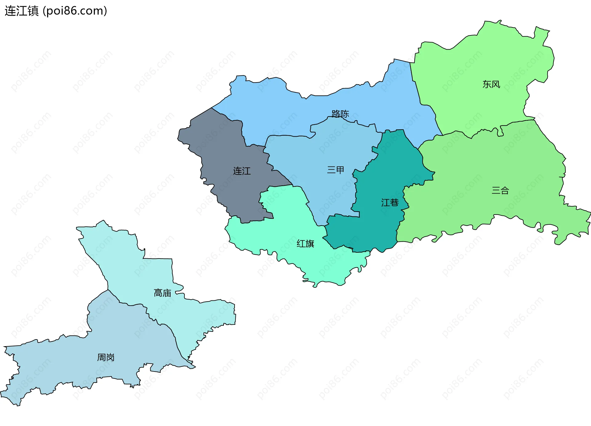 连江镇边界地图(五级行政区划)