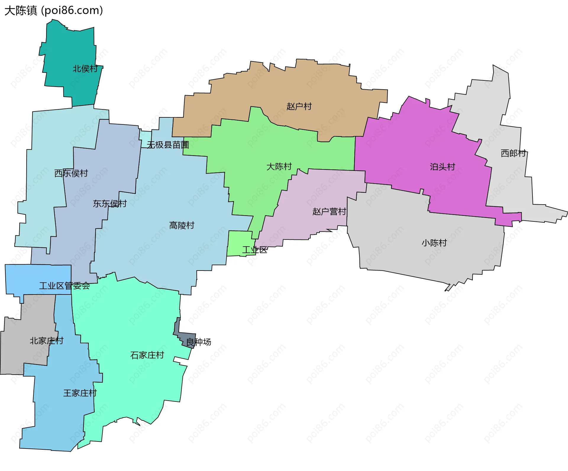 大陈镇边界地图(五级行政区划)