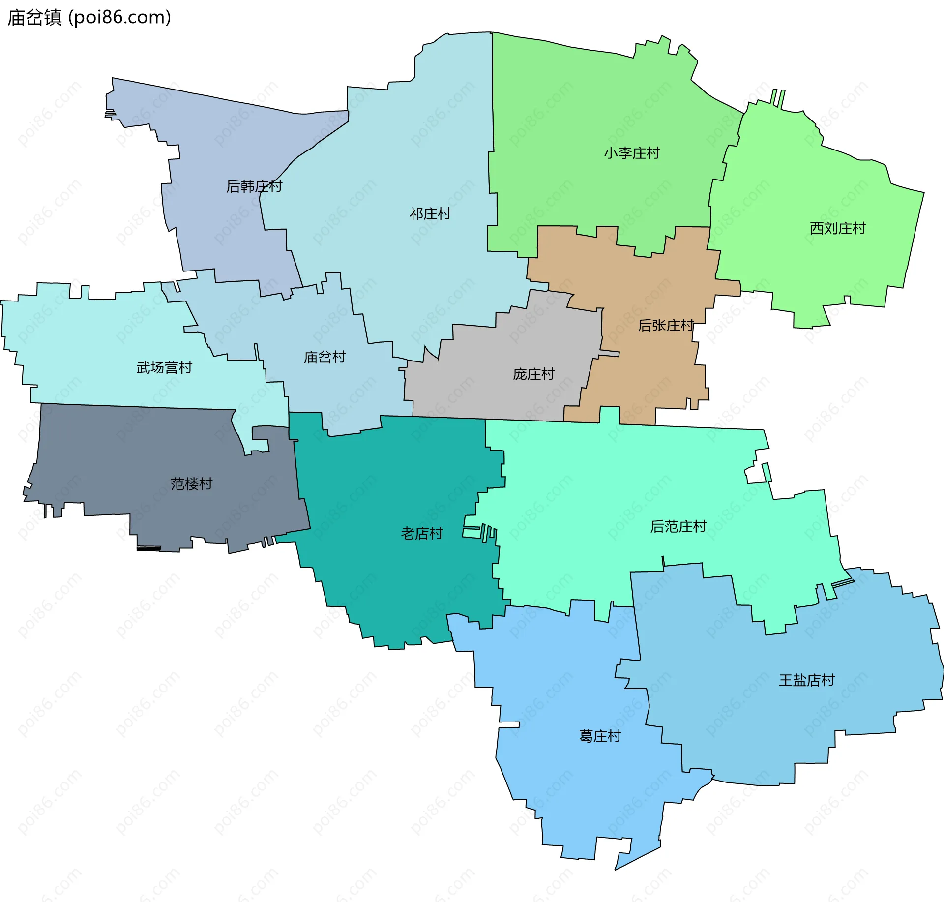 庙岔镇边界地图(五级行政区划)