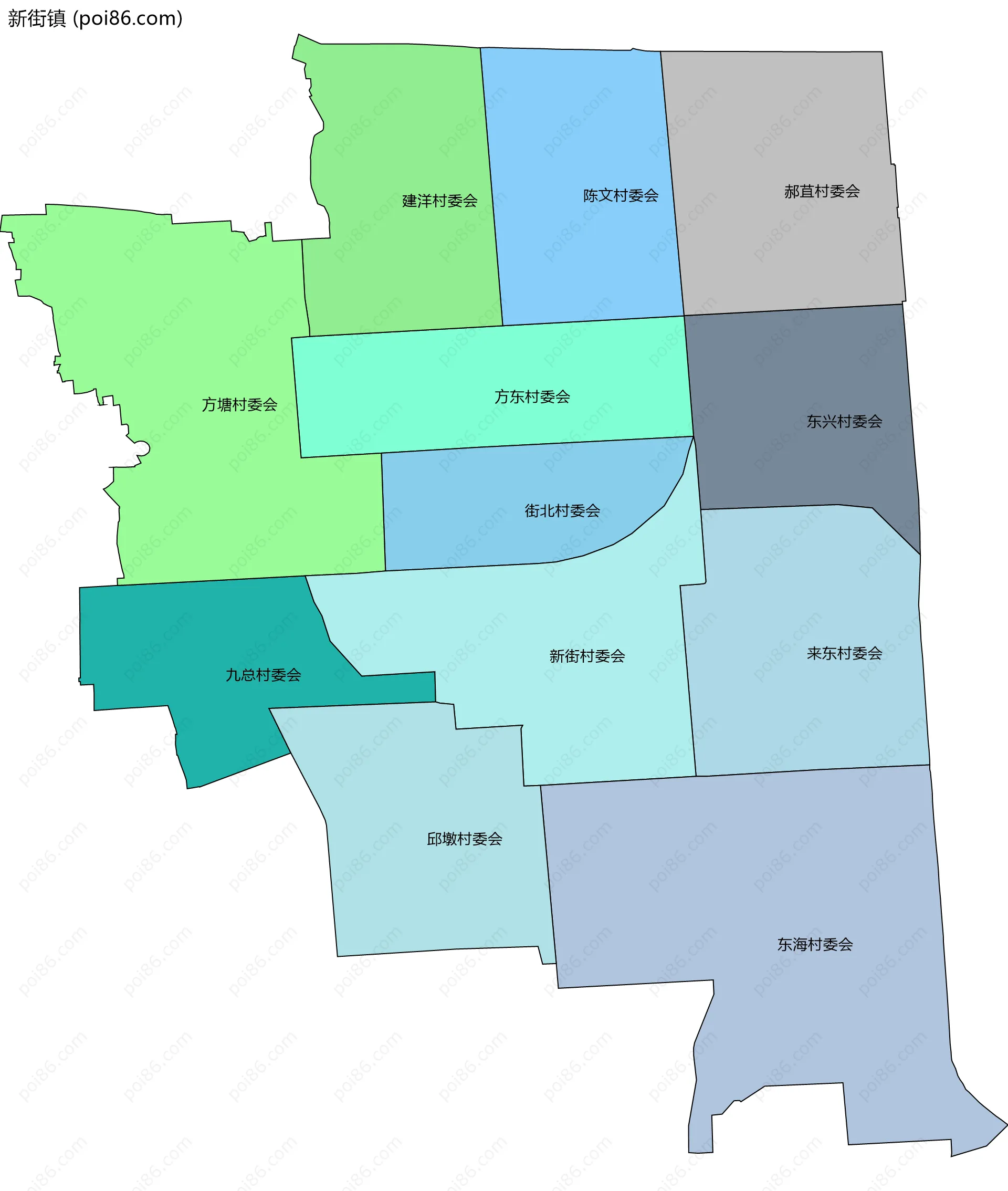 新街镇边界地图(五级行政区划)