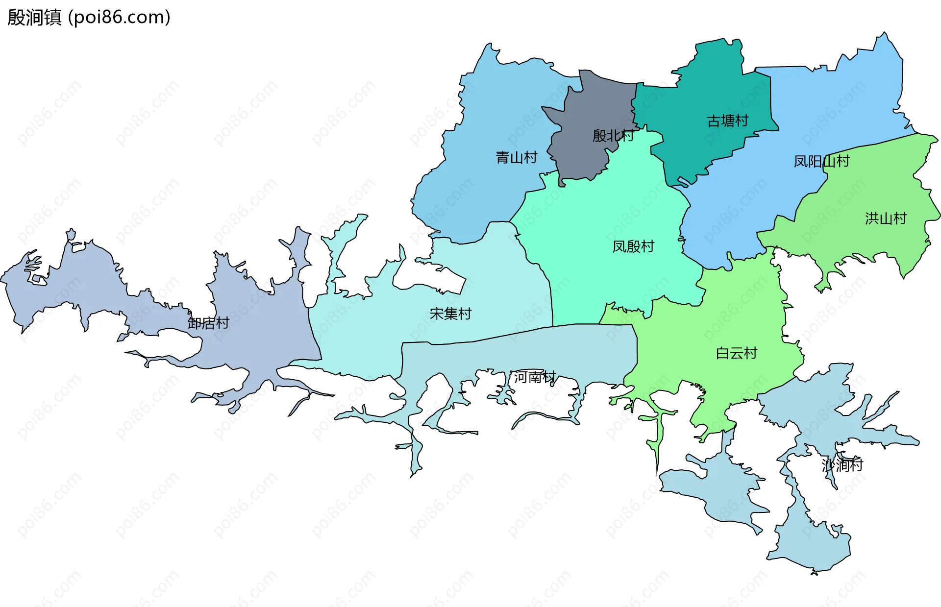 殷涧镇边界地图(五级行政区划)