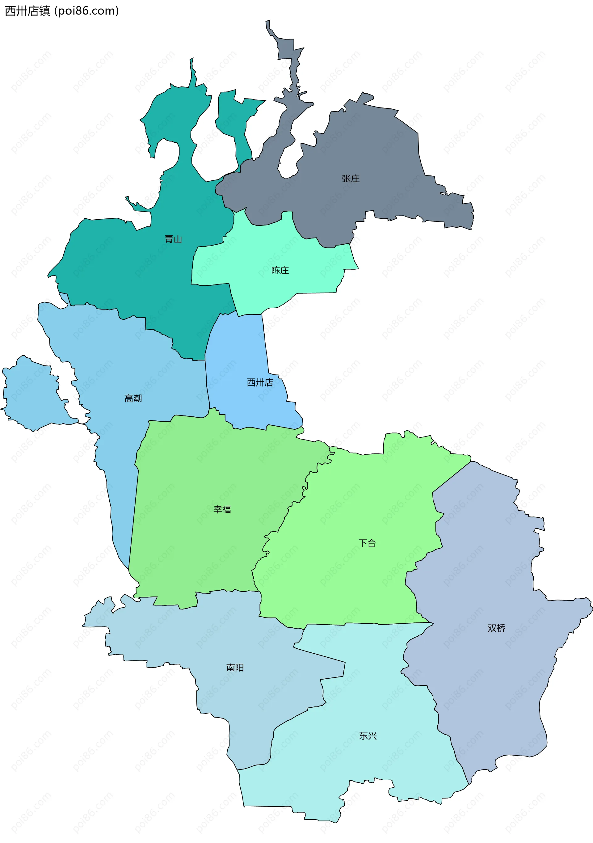 西卅店镇边界地图(五级行政区划)
