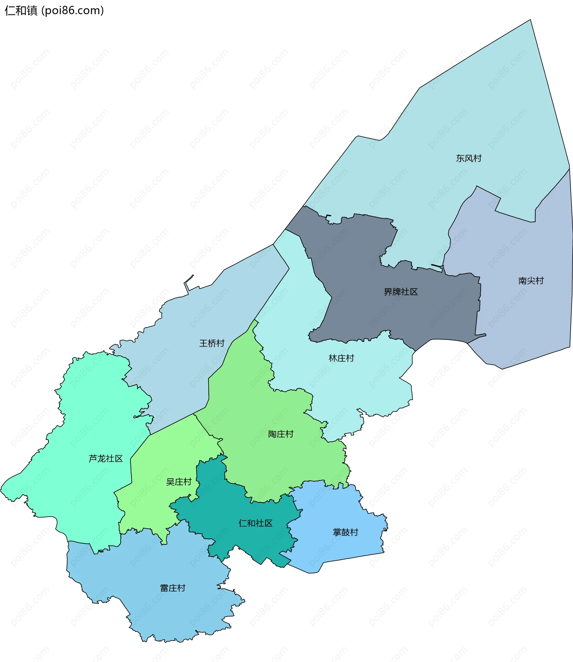仁和镇边界地图(五级行政区划)