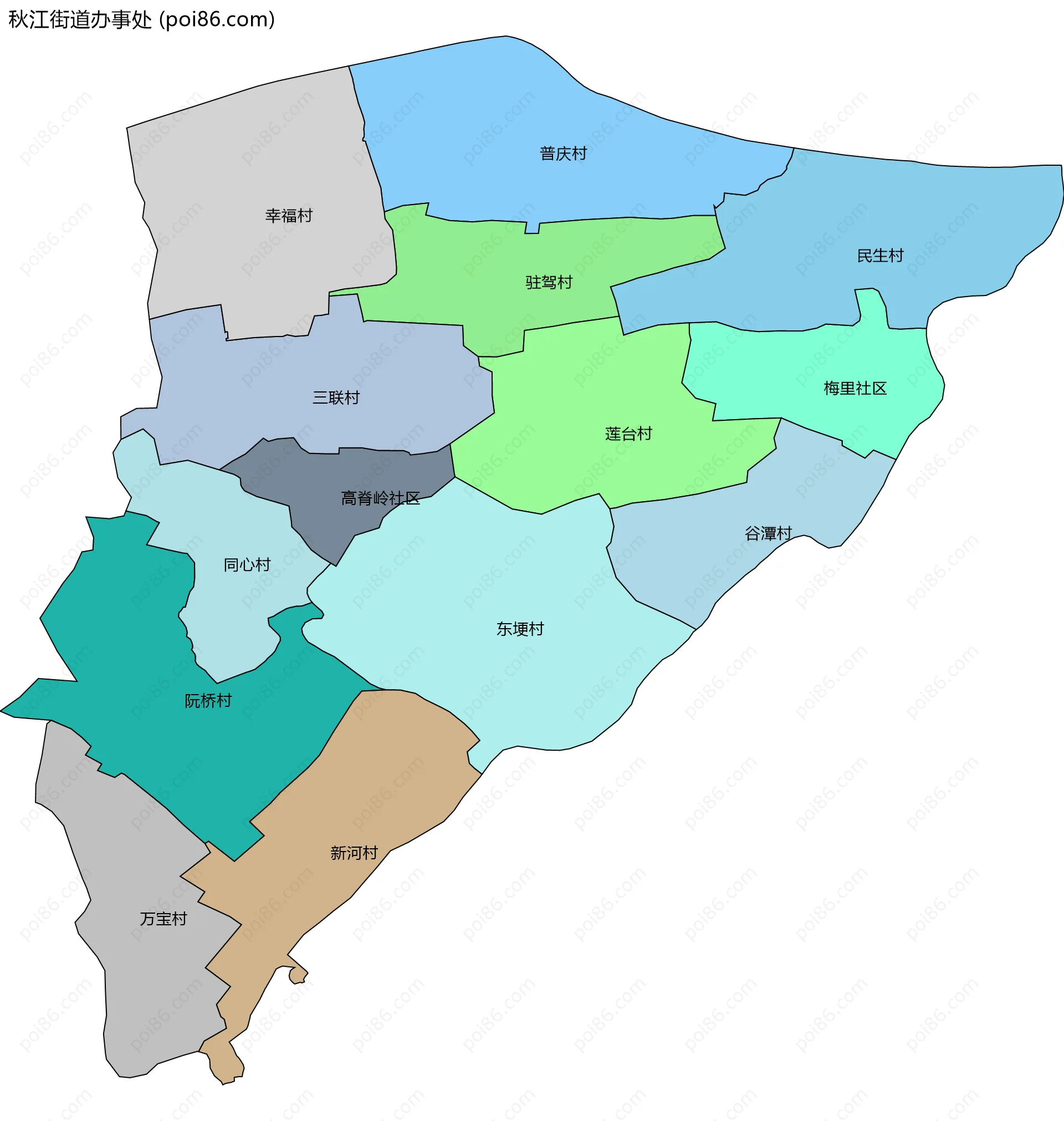 秋江街道办事处边界地图(五级行政区划)