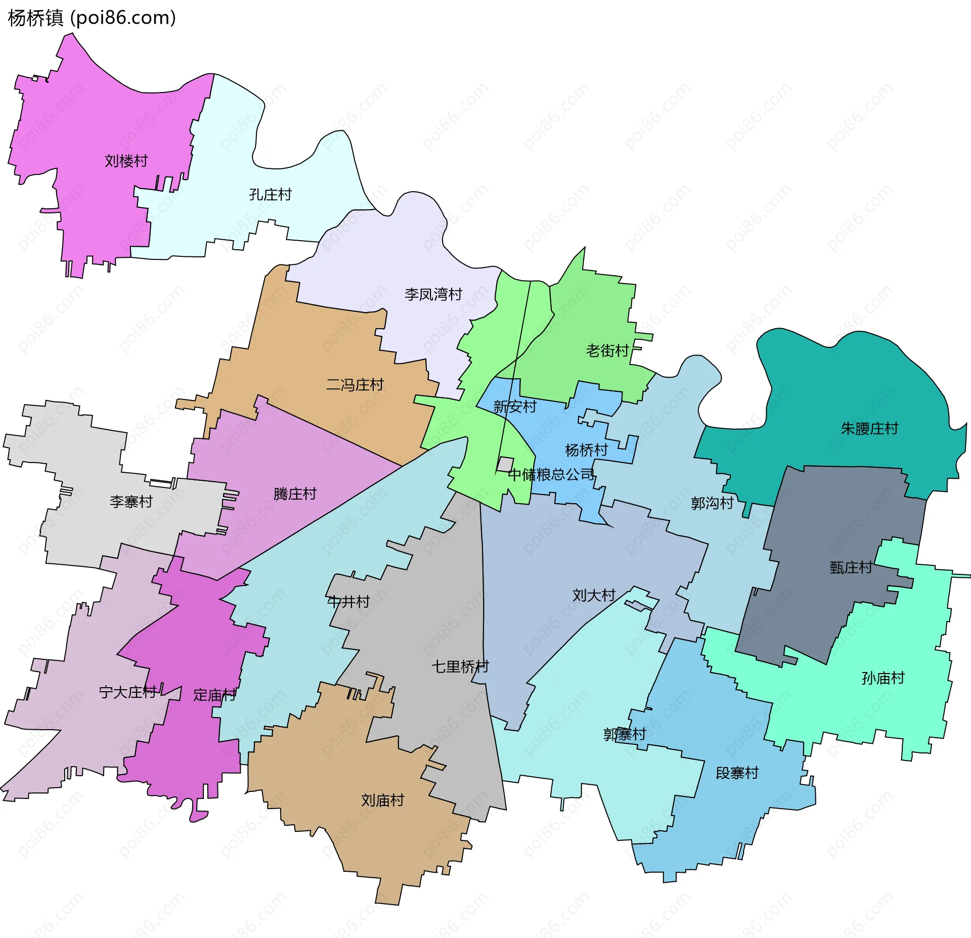 杨桥镇边界地图(五级行政区划)