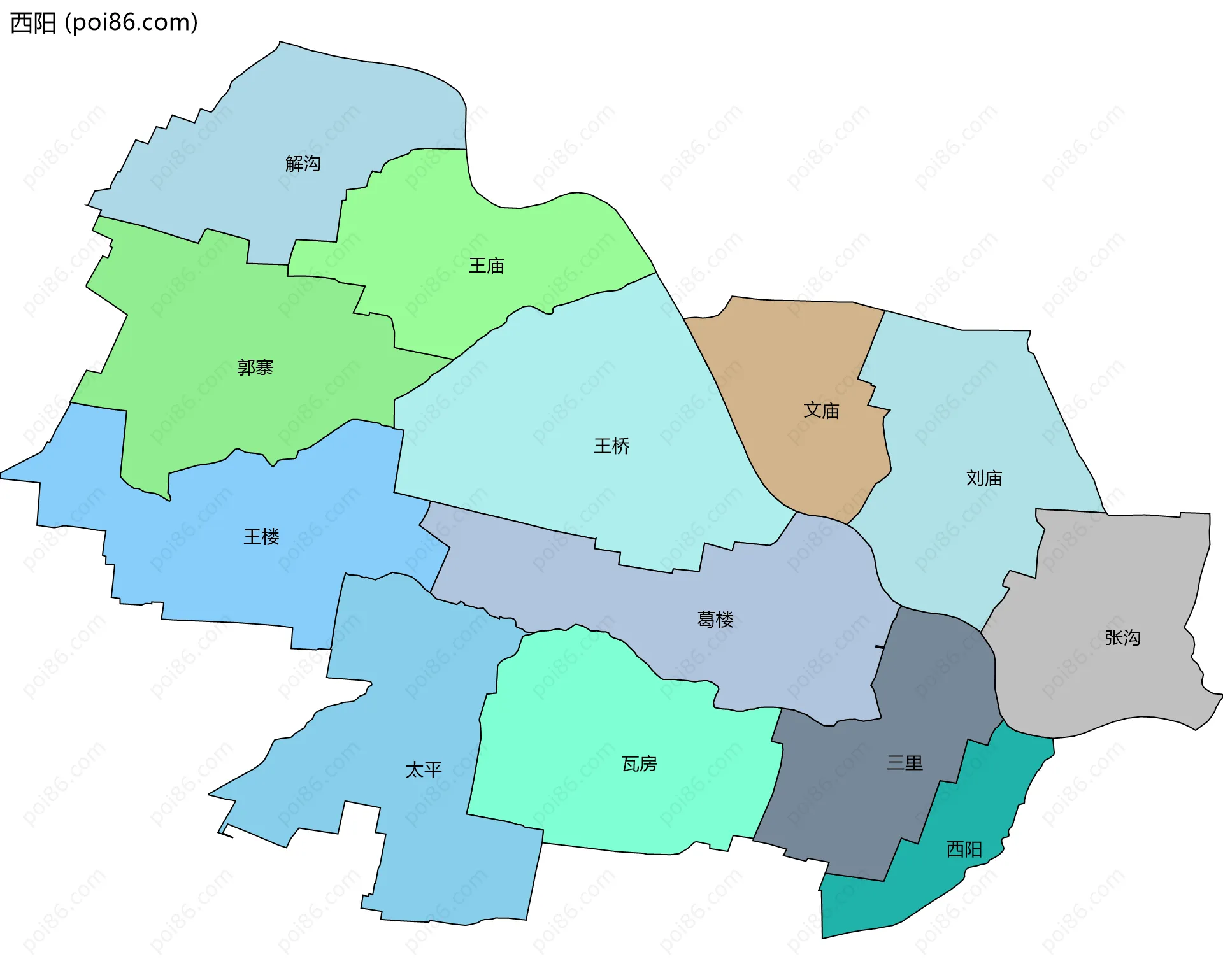 西阳边界地图(五级行政区划)