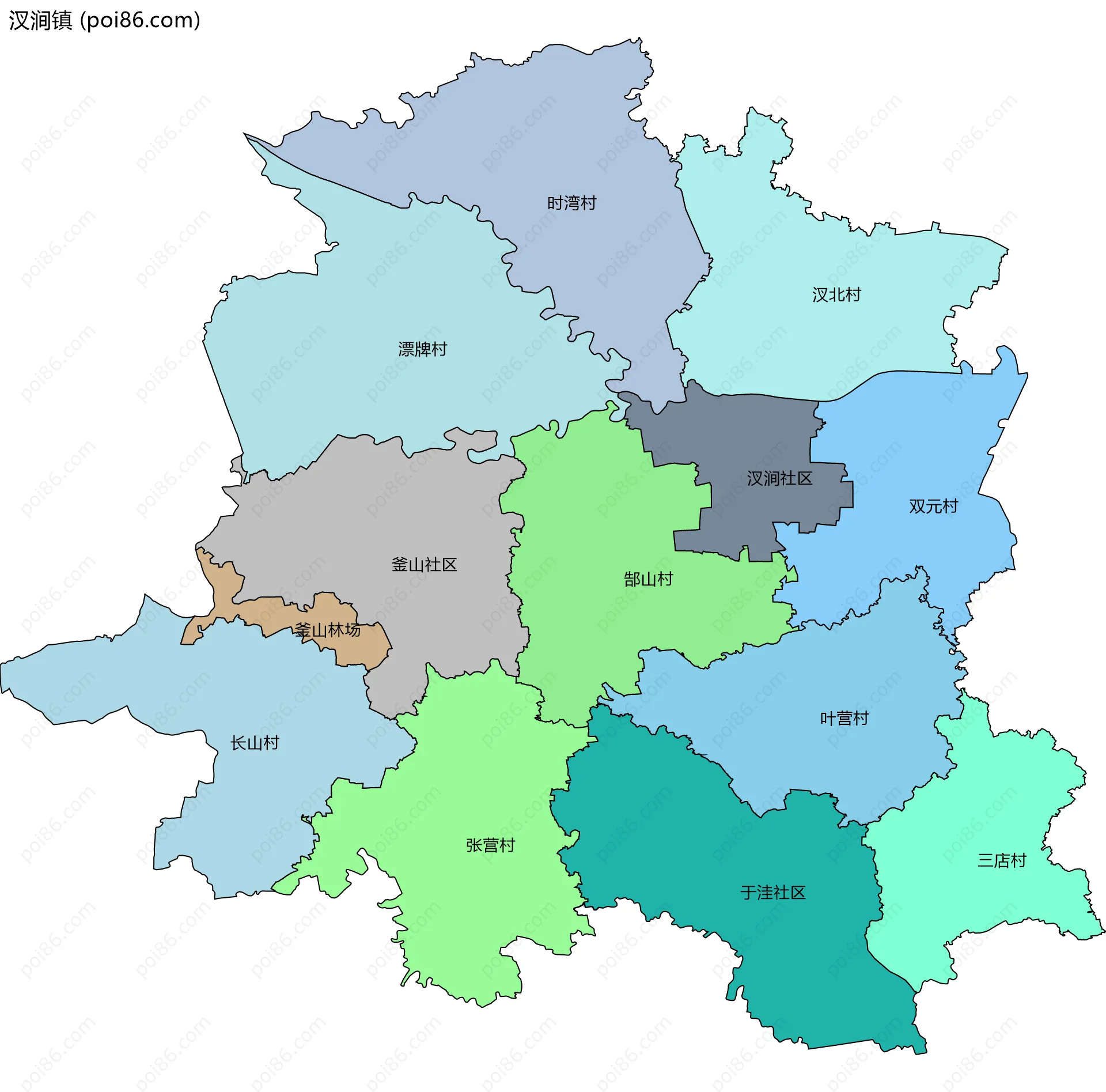 汊涧镇边界地图(五级行政区划)
