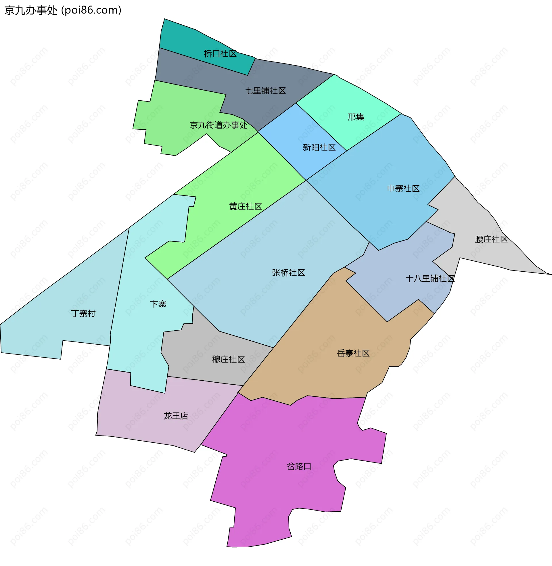 京九办事处边界地图(五级行政区划)