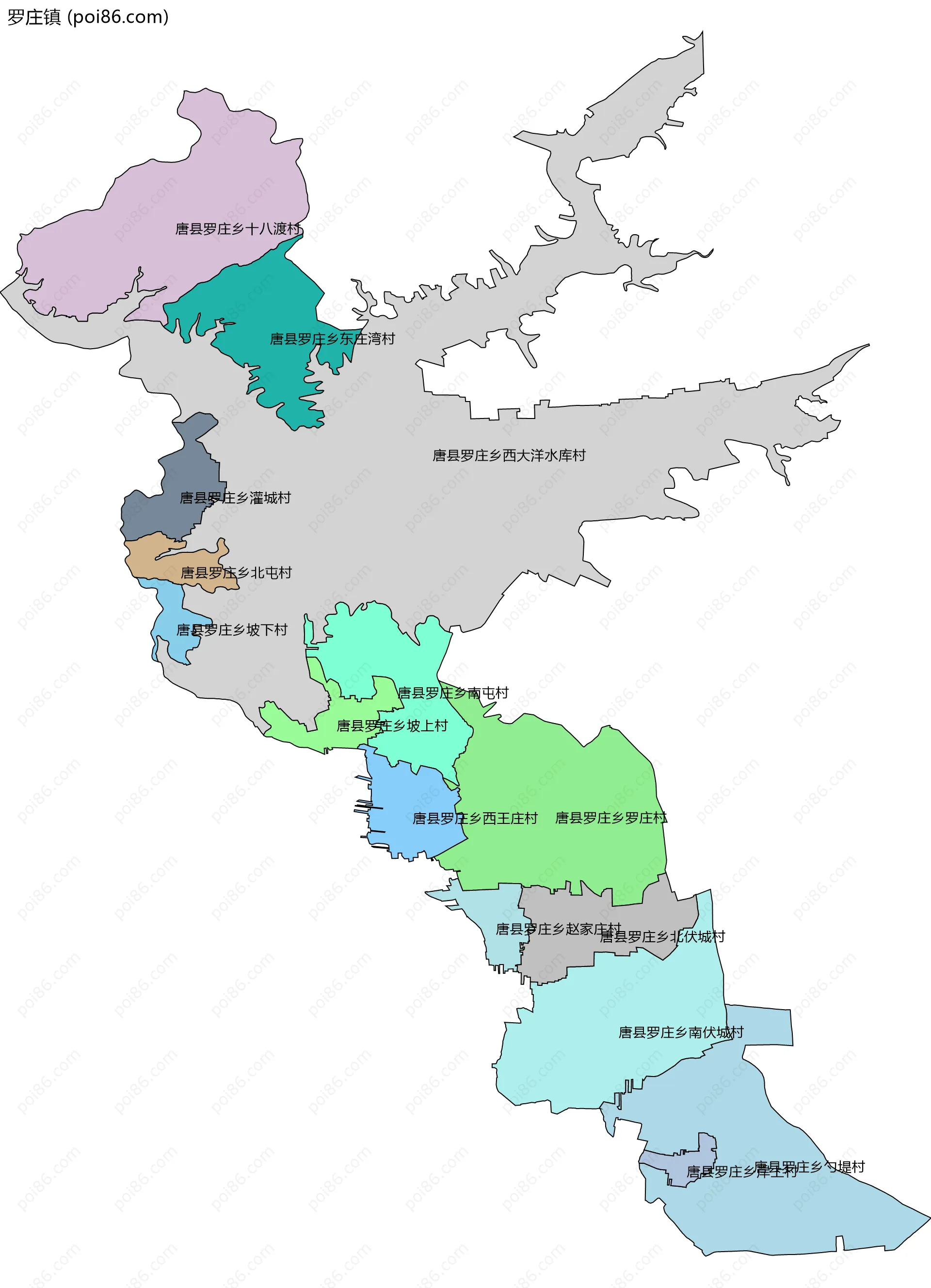 罗庄镇边界地图(五级行政区划)