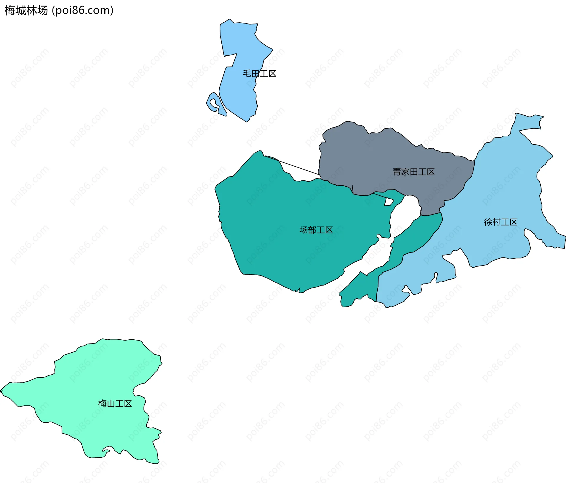 梅城林场边界地图(五级行政区划)