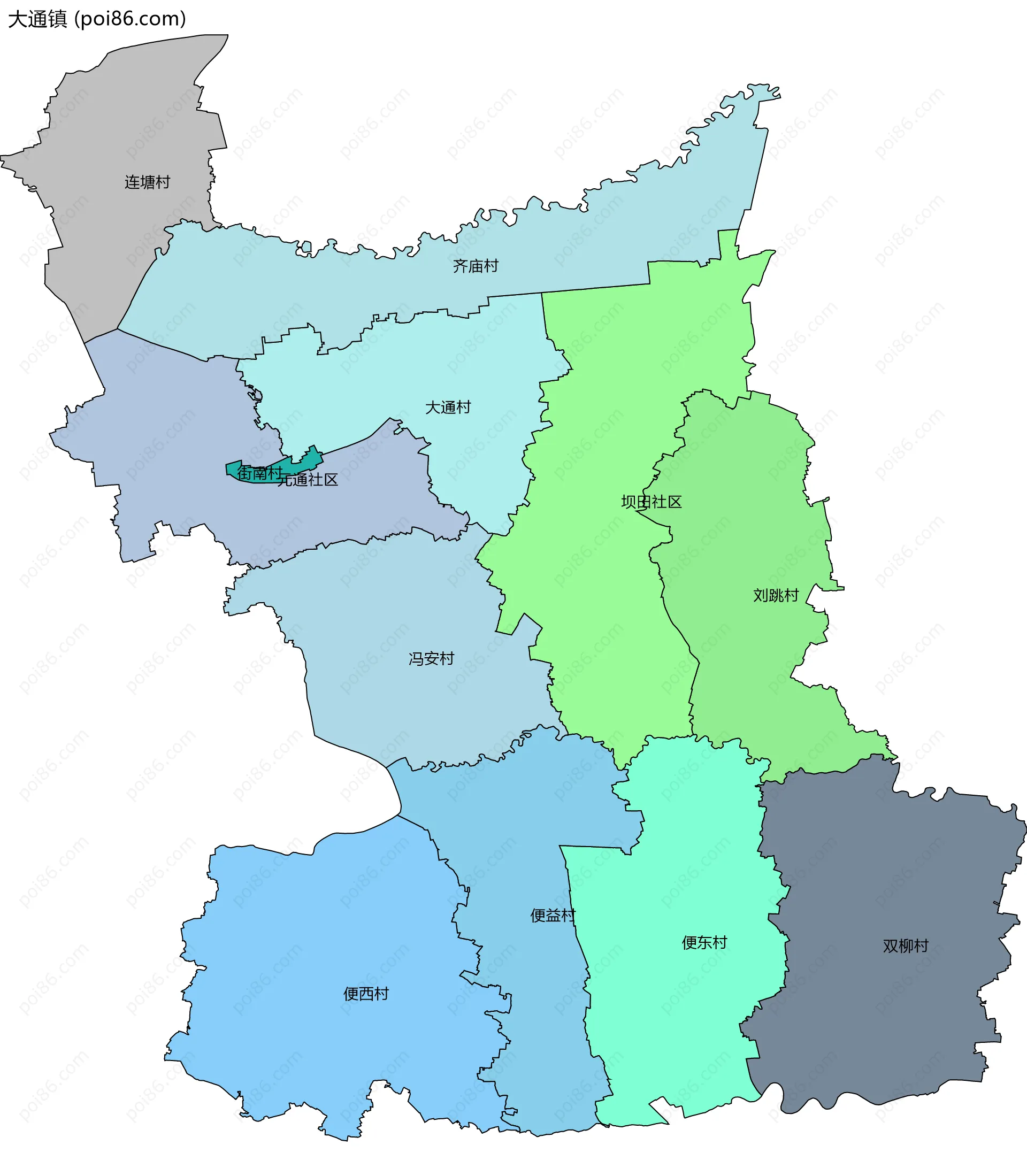 大通镇边界地图(五级行政区划)