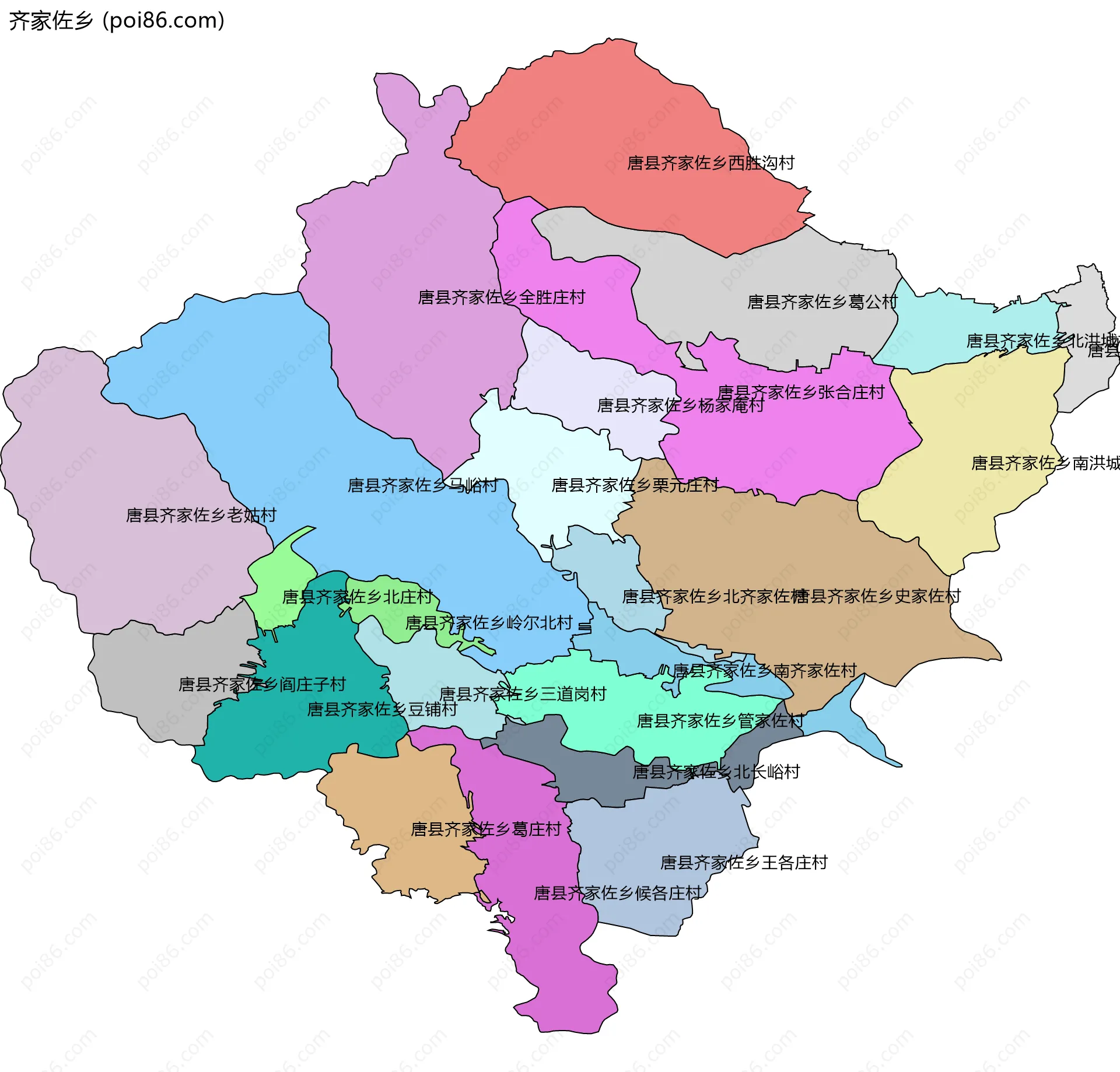 齐家佐乡边界地图(五级行政区划)