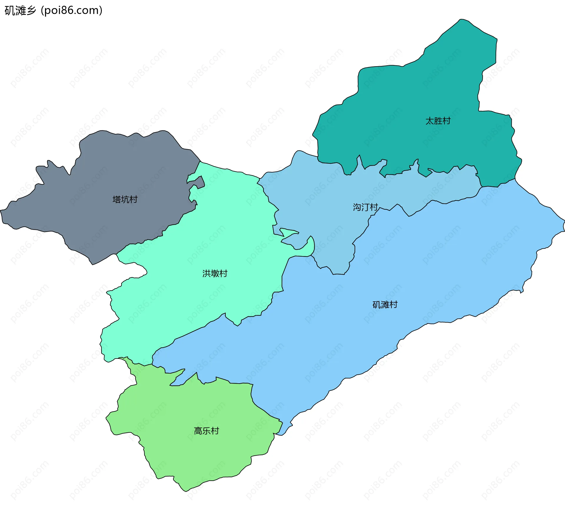 矶滩乡边界地图(五级行政区划)
