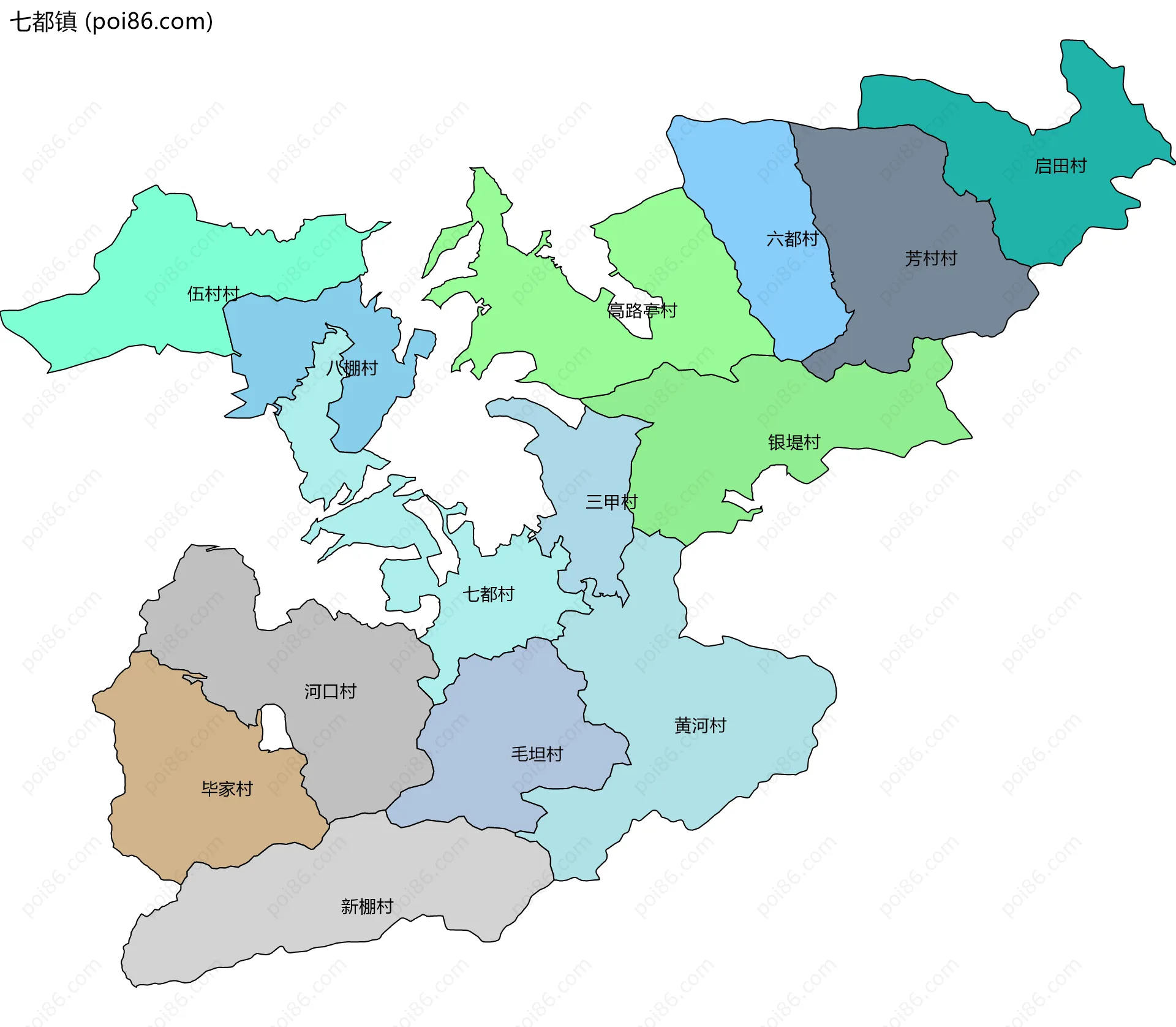 七都镇边界地图(五级行政区划)