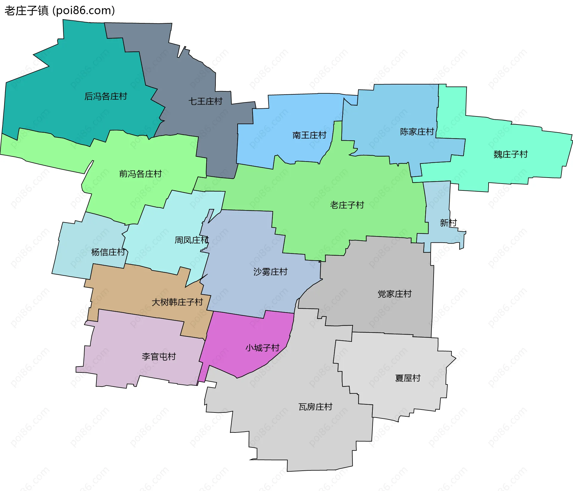 老庄子镇边界地图(五级行政区划)