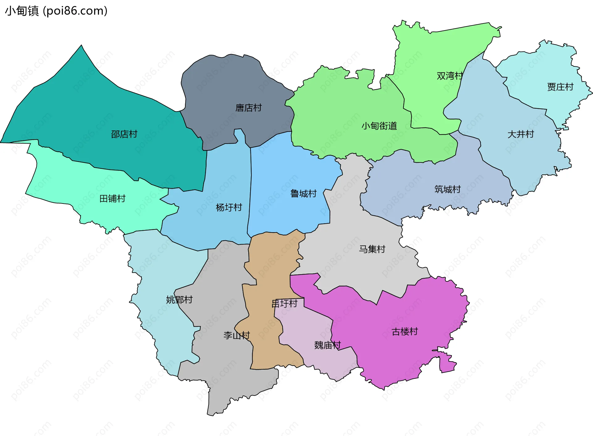 小甸镇边界地图(五级行政区划)