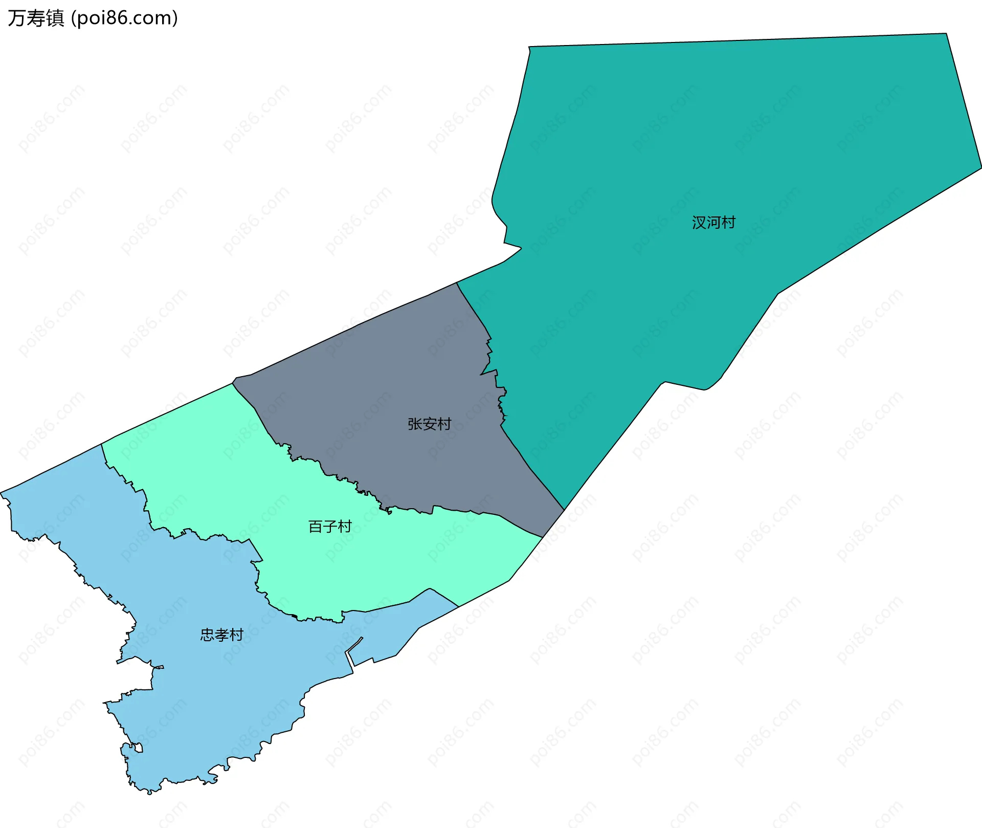 万寿镇边界地图(五级行政区划)