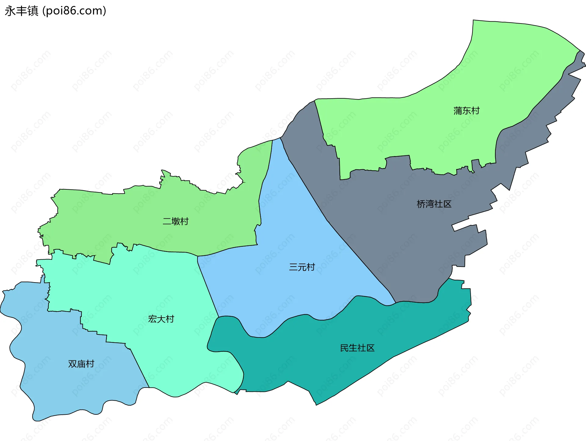 永丰镇边界地图(五级行政区划)