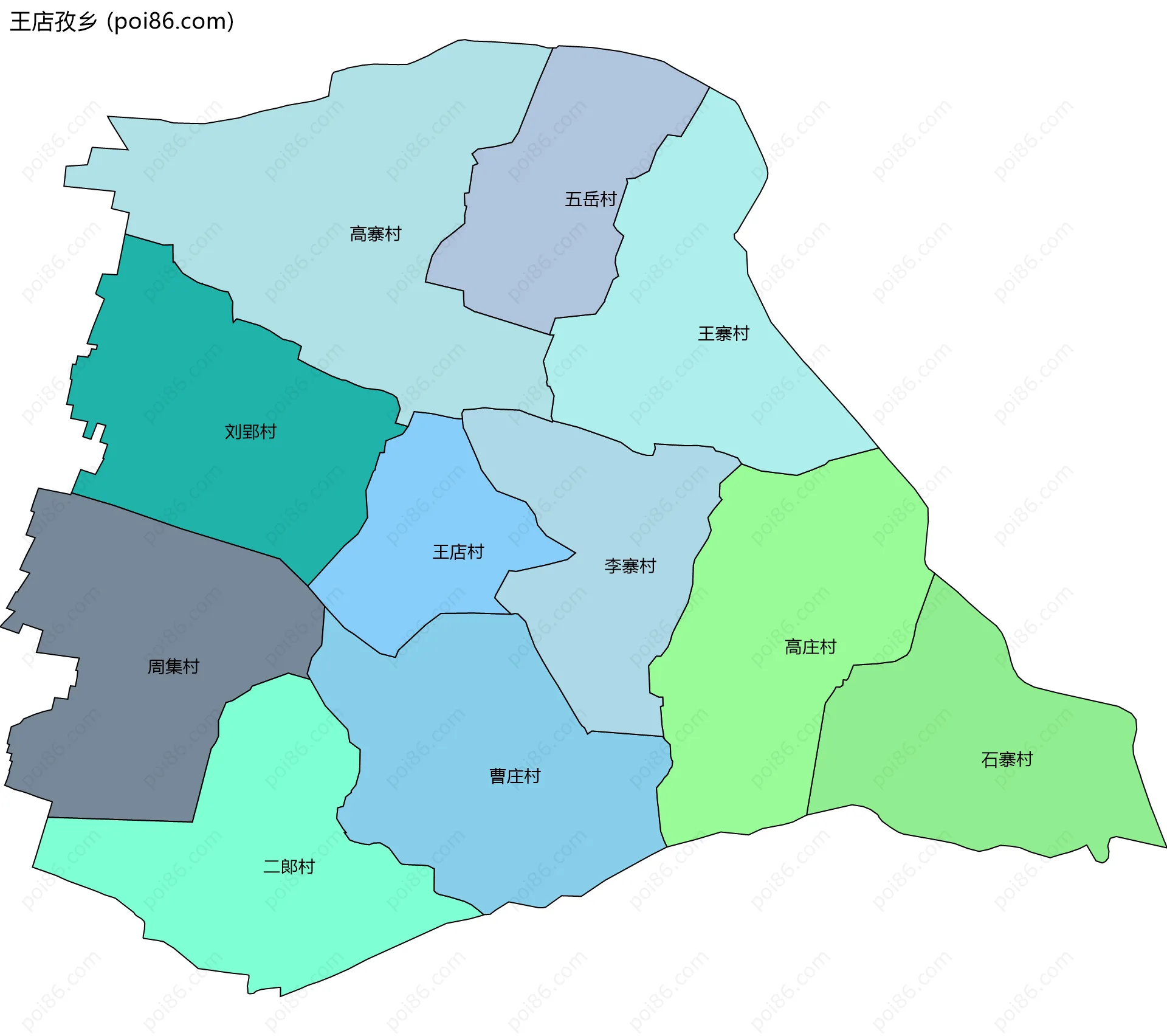 王店孜乡边界地图(五级行政区划)