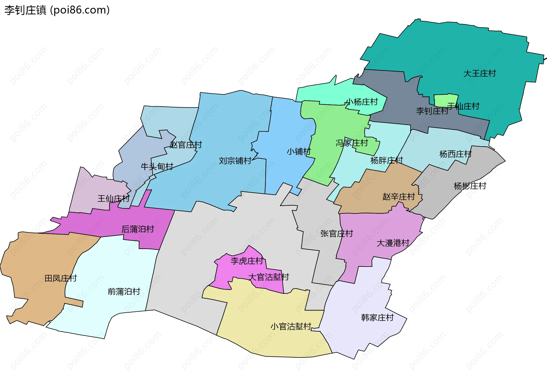 李钊庄镇边界地图(五级行政区划)