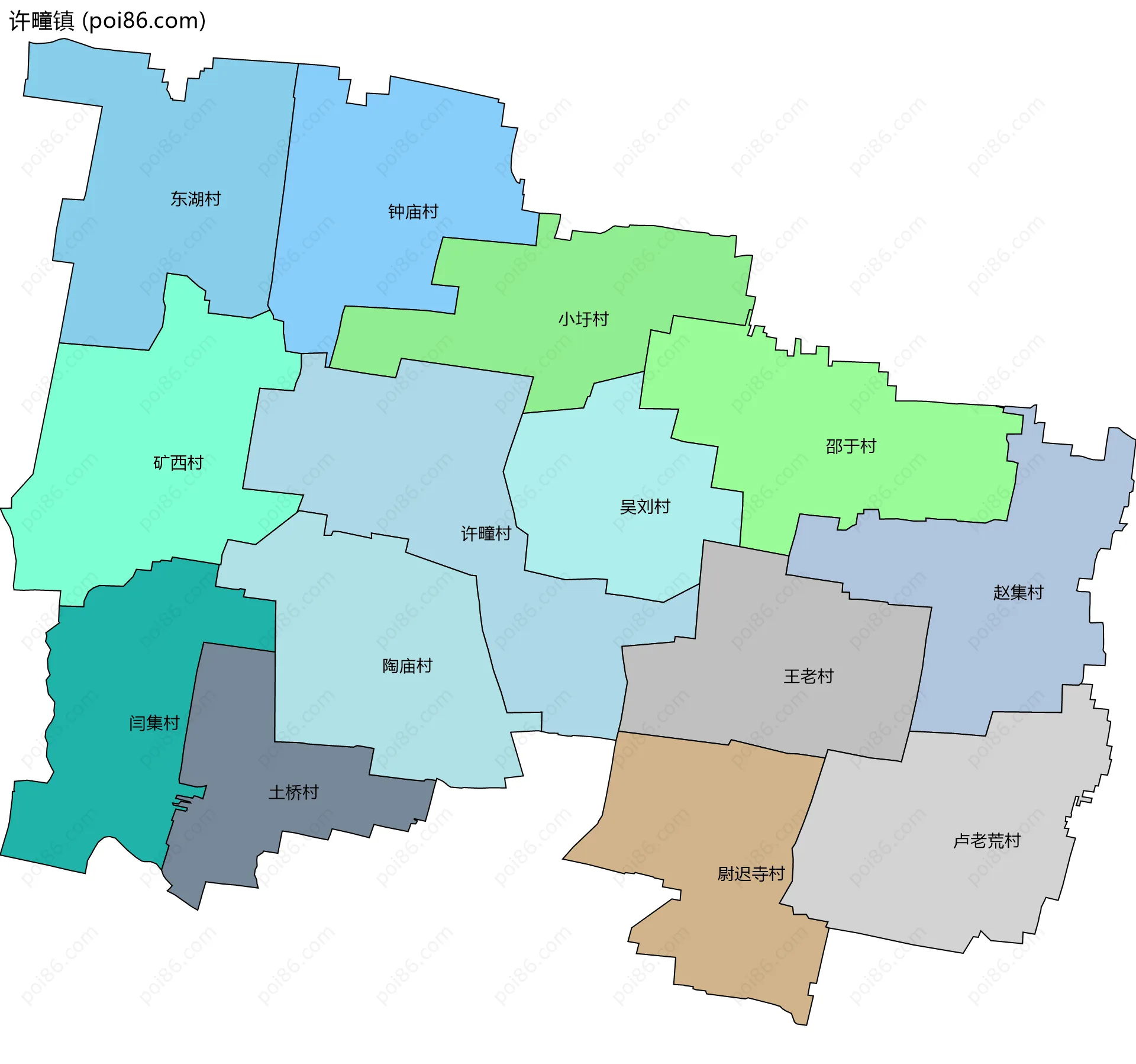 许疃镇边界地图(五级行政区划)