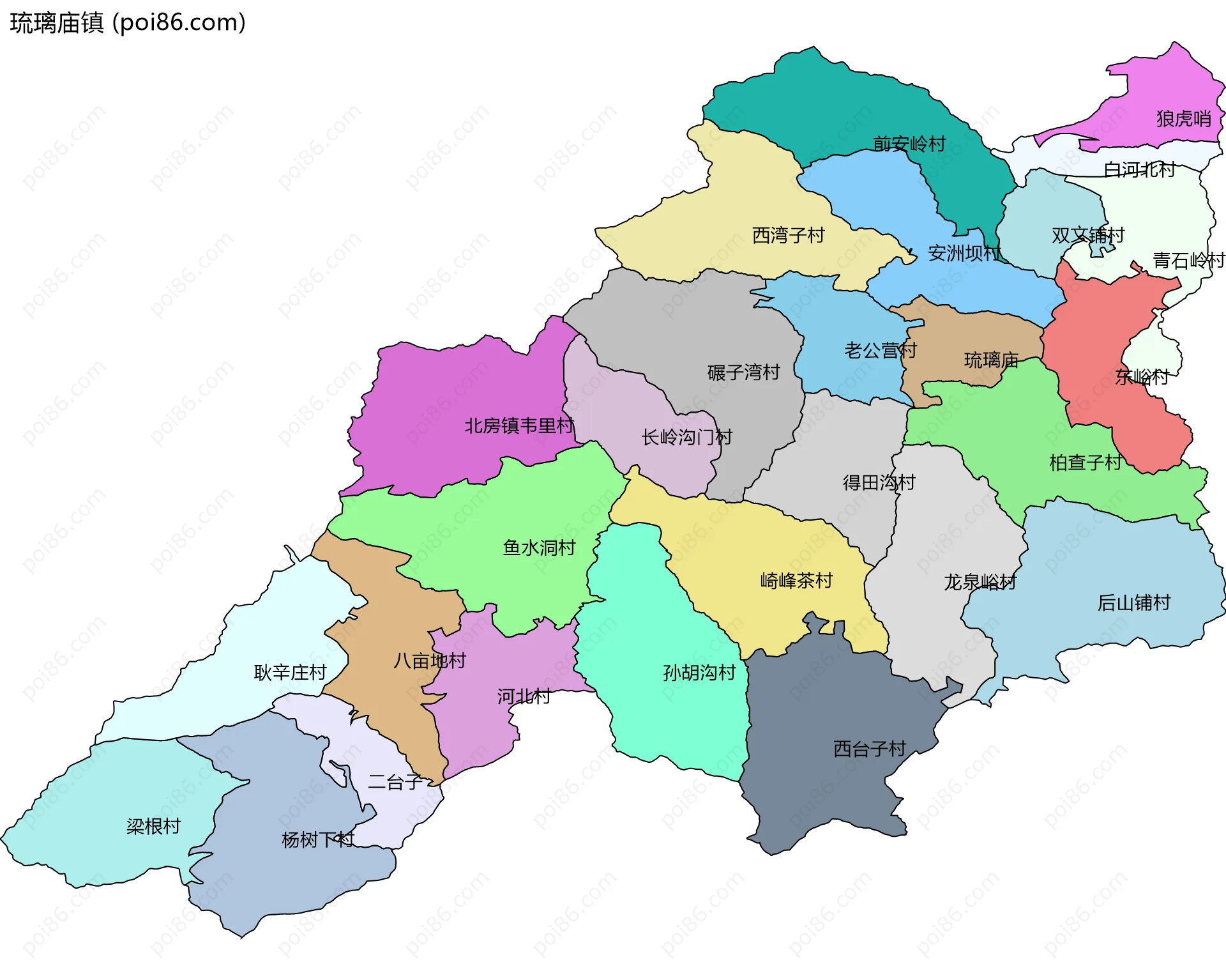 琉璃庙镇边界地图(五级行政区划)