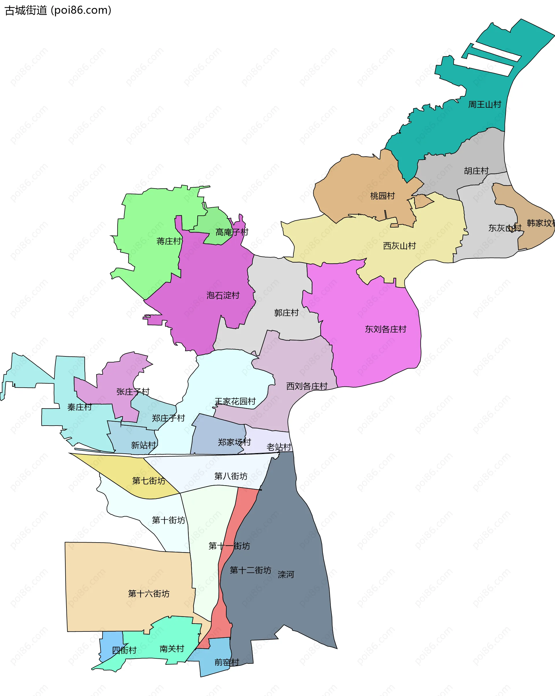 古城街道边界地图(五级行政区划)