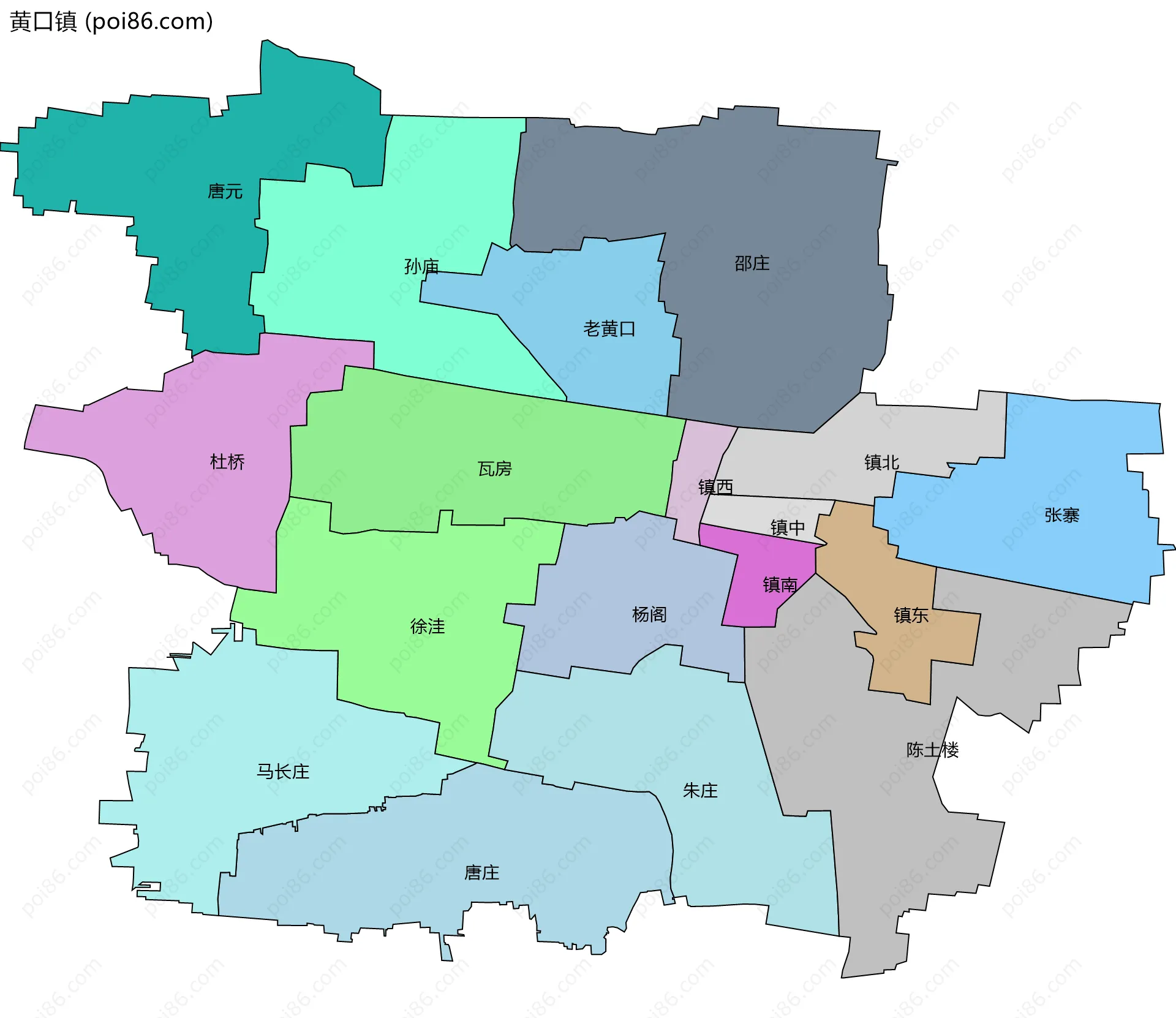 黄口镇边界地图(五级行政区划)