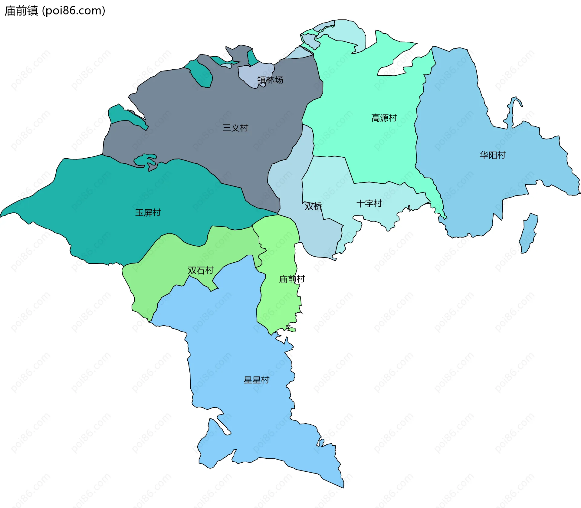 庙前镇边界地图(五级行政区划)