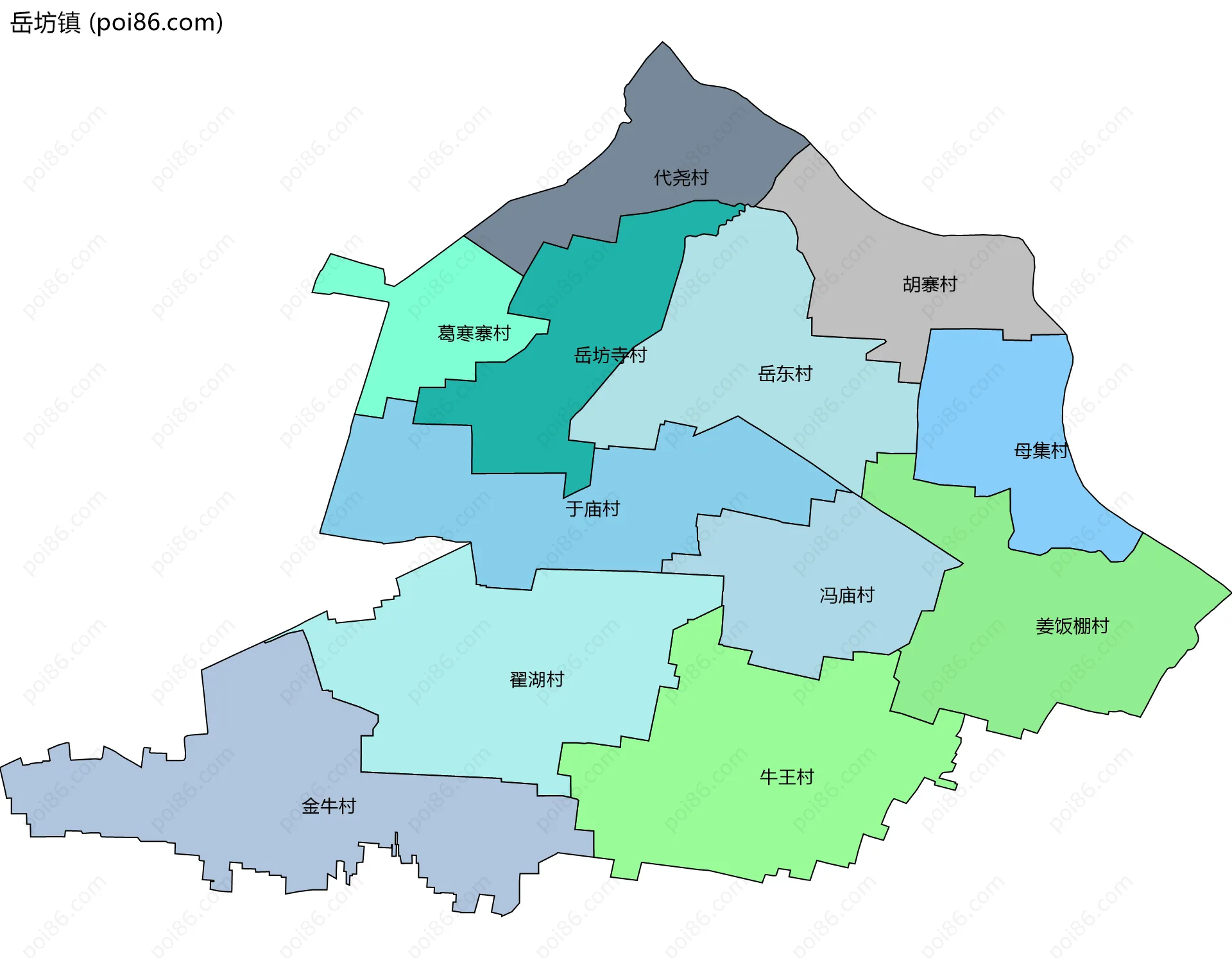 岳坊镇边界地图(五级行政区划)