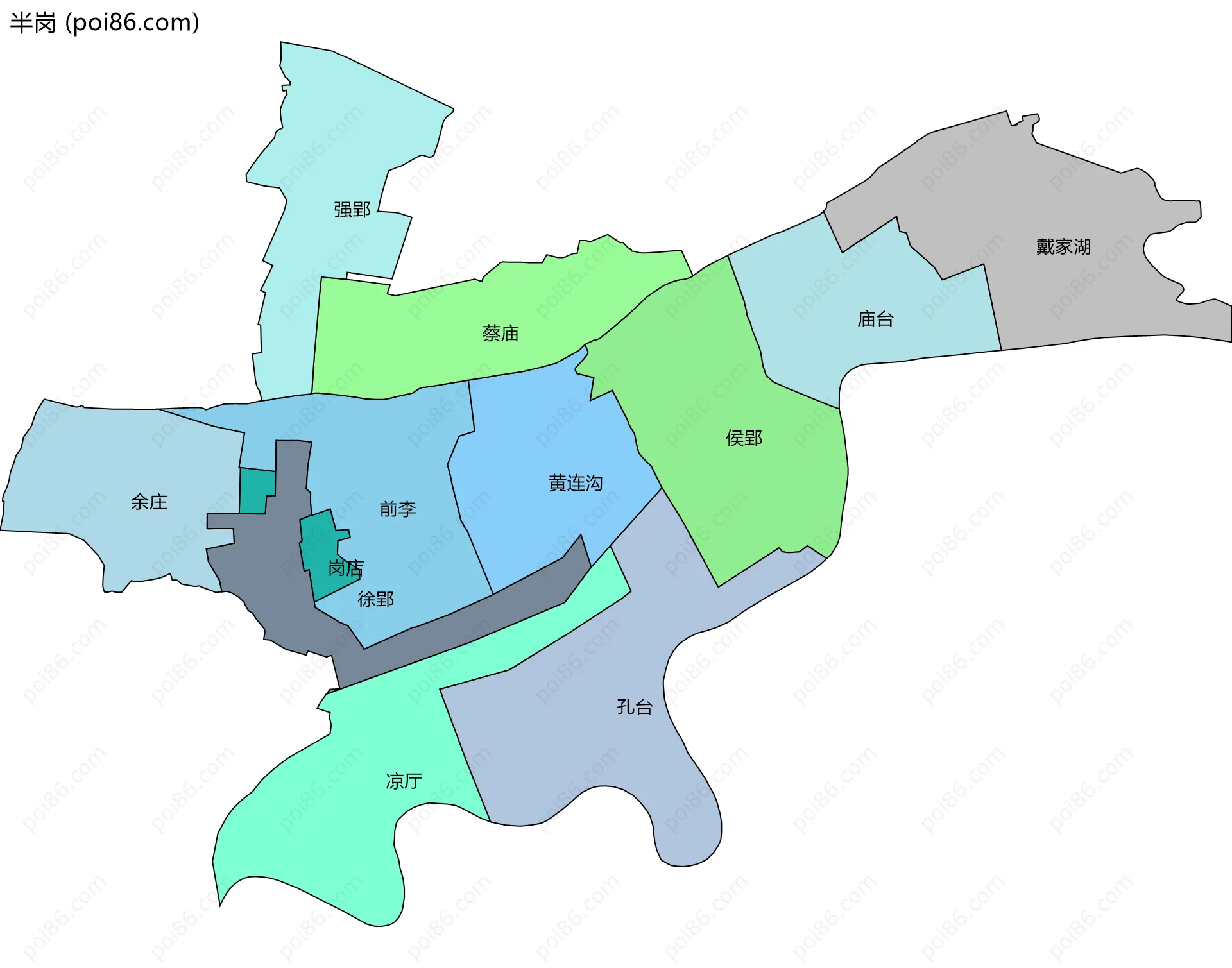 半岗边界地图(五级行政区划)