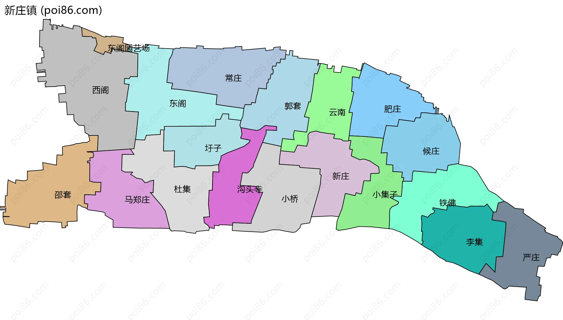 新庄镇边界地图(五级行政区划)