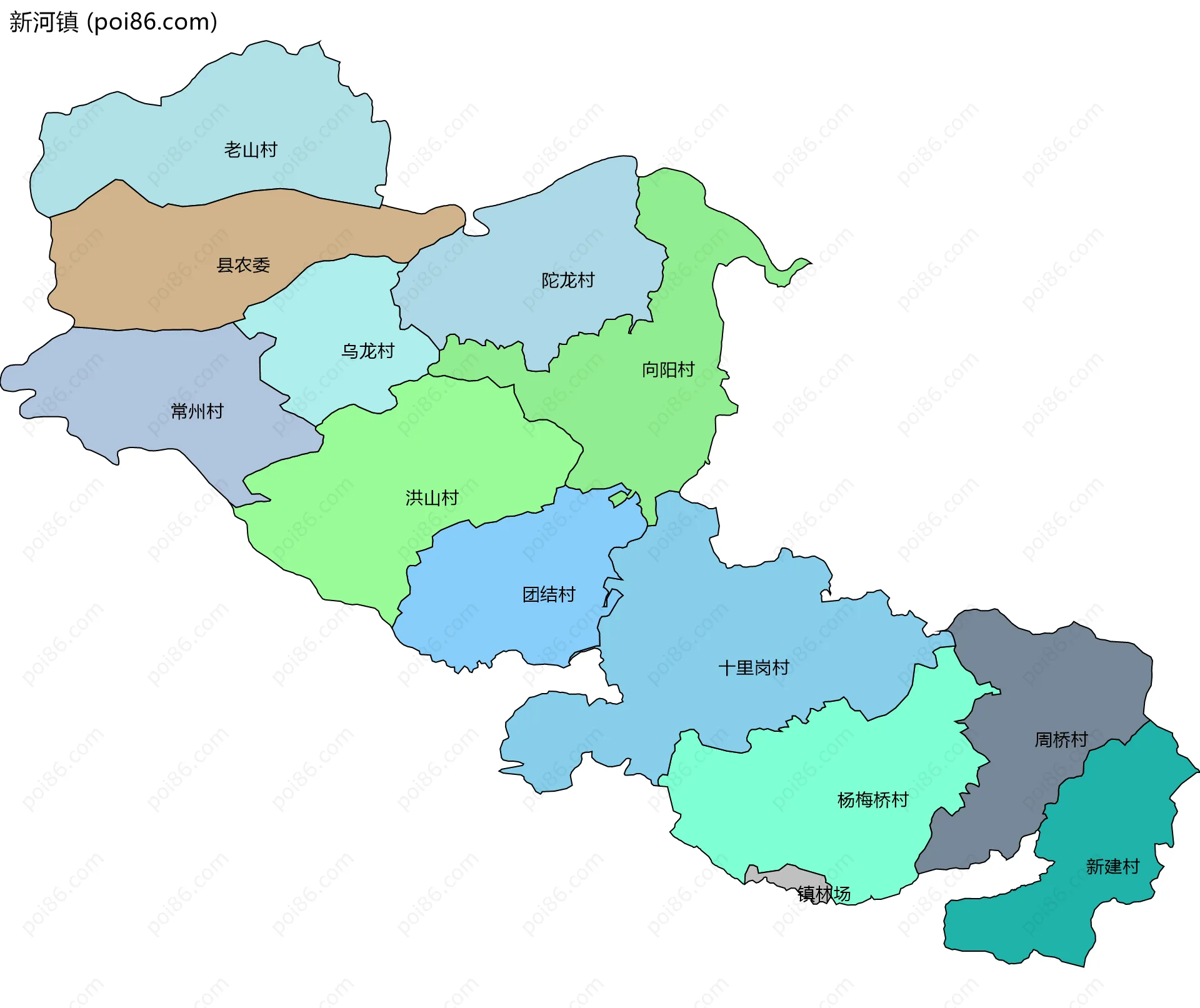 新河镇边界地图(五级行政区划)