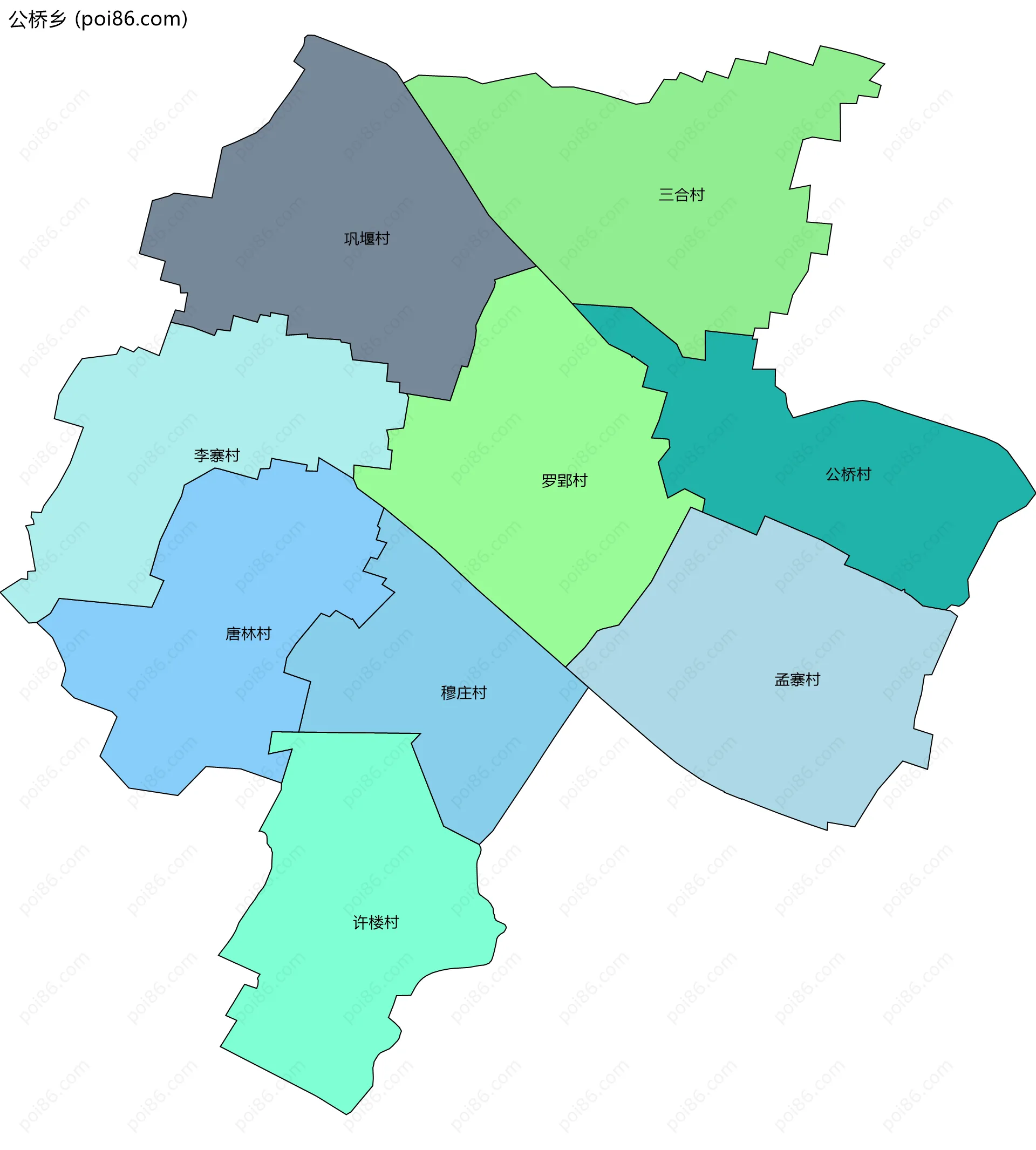 公桥乡边界地图(五级行政区划)