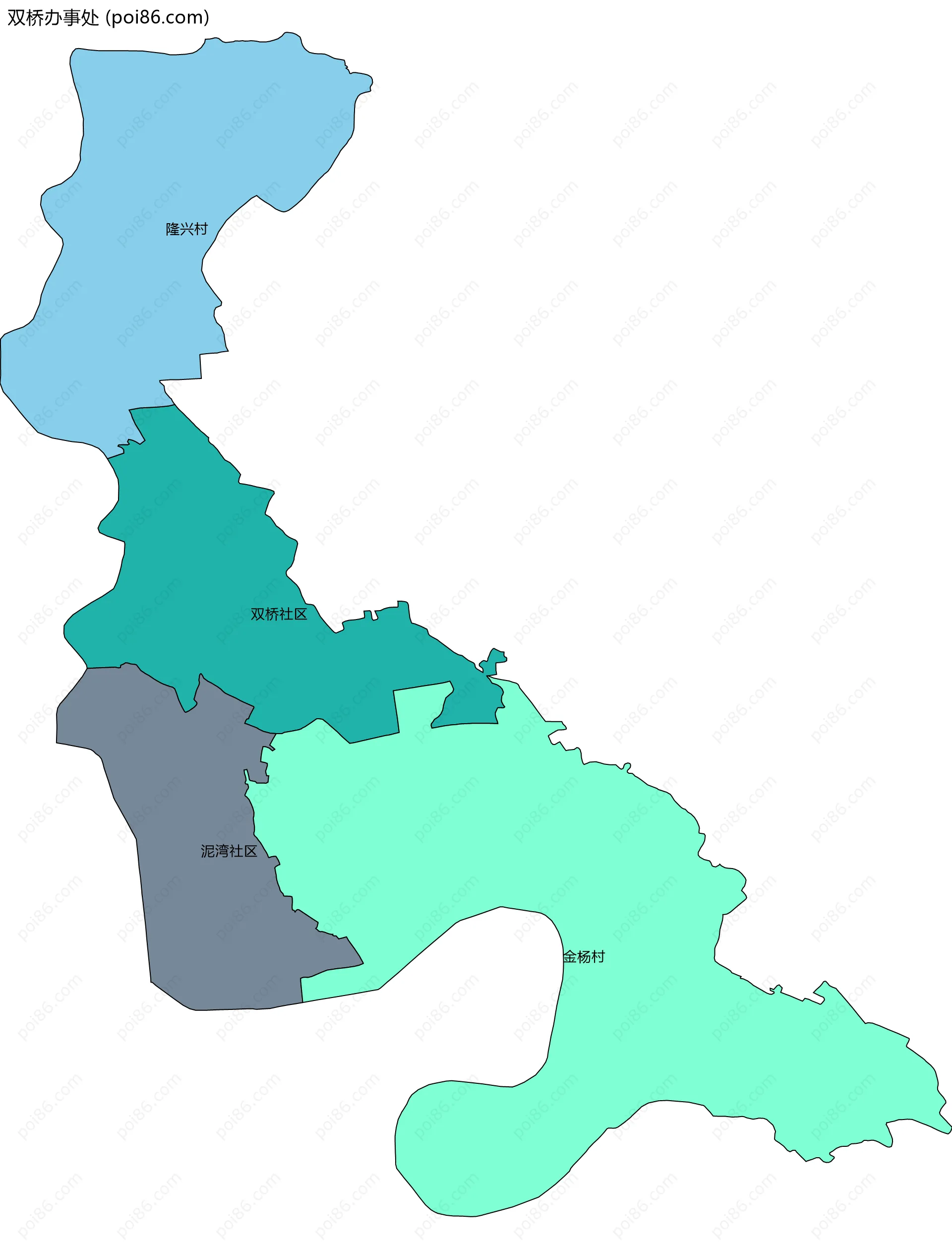 双桥办事处边界地图(五级行政区划)