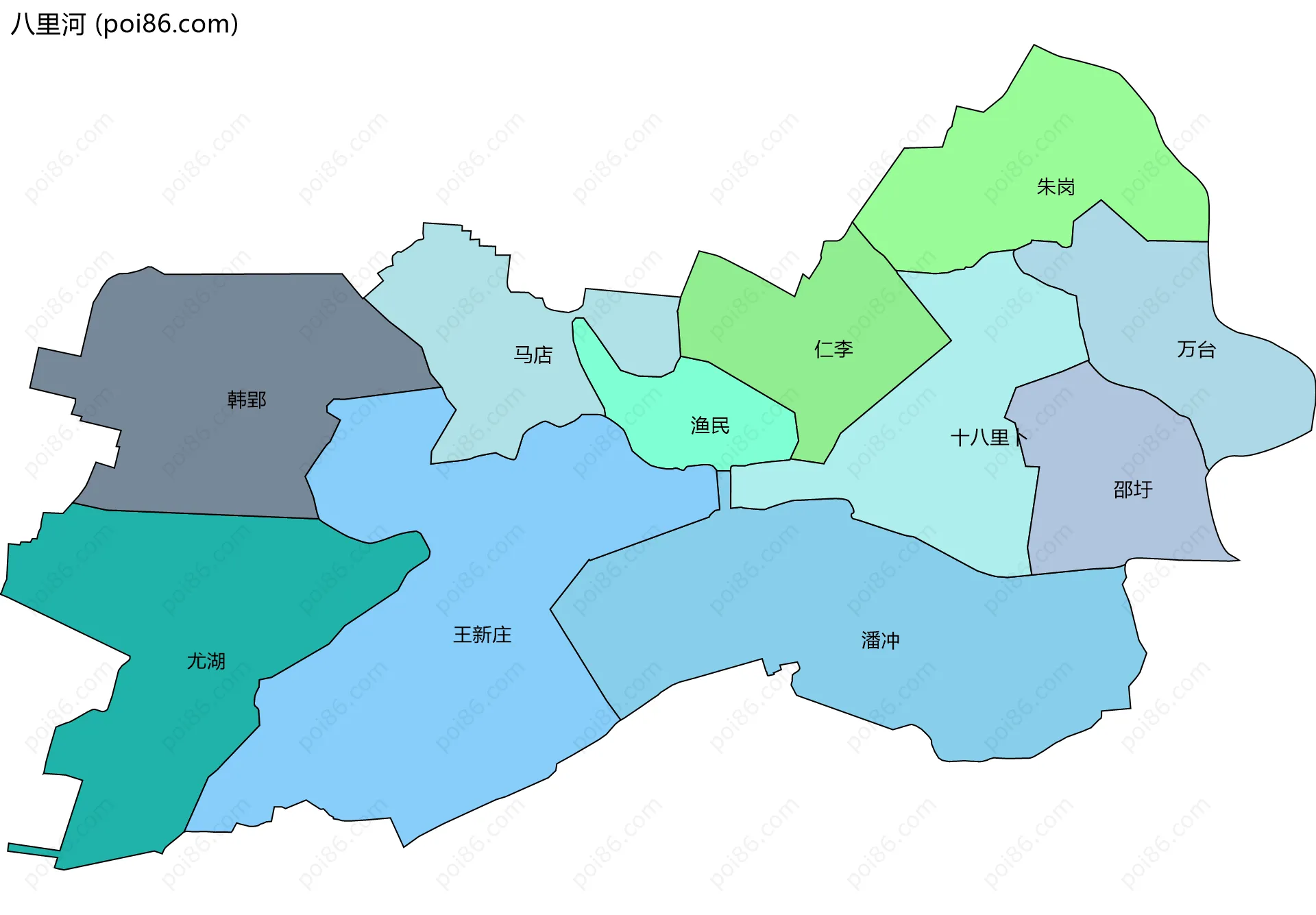 八里河边界地图(五级行政区划)