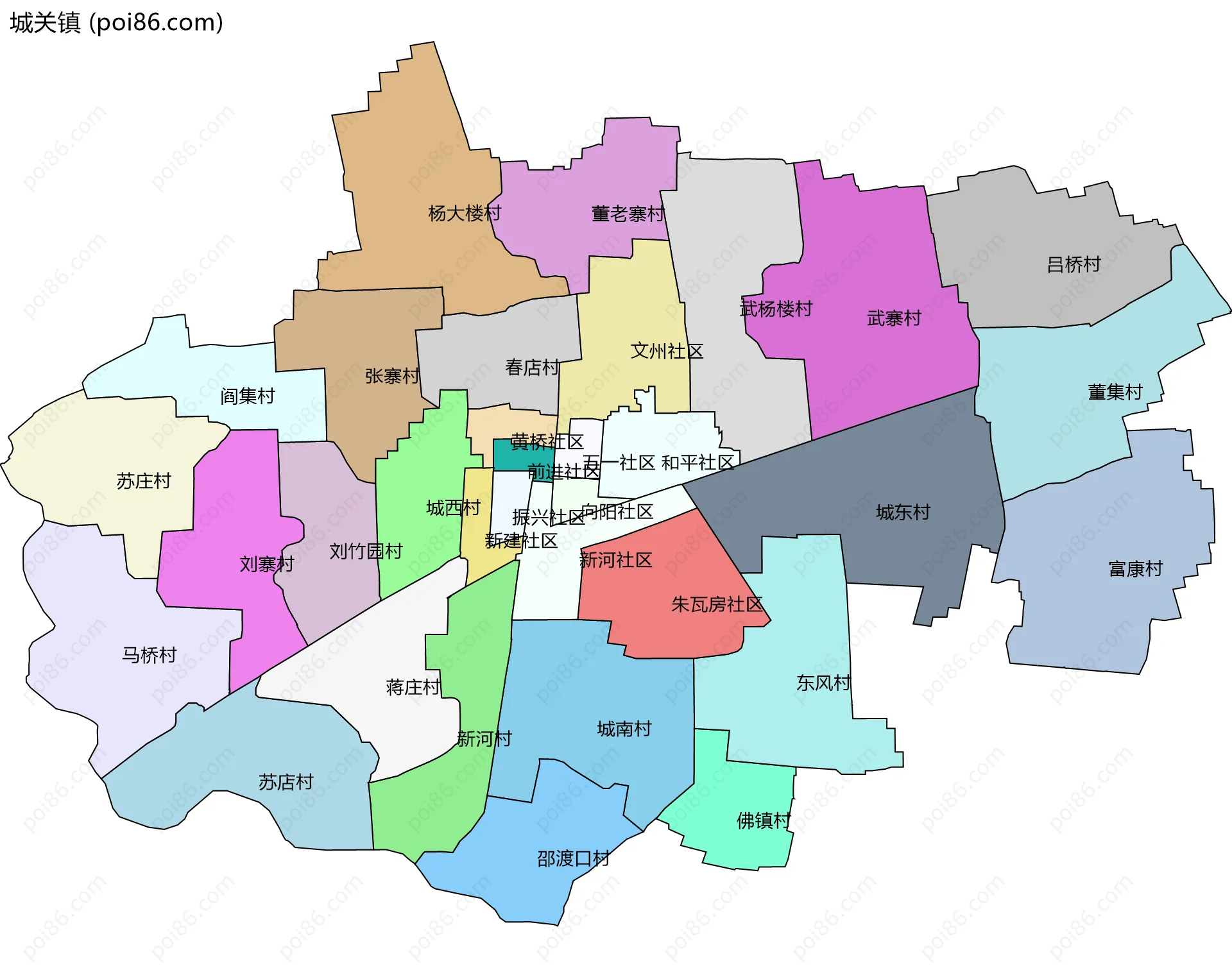 城关镇边界地图(五级行政区划)