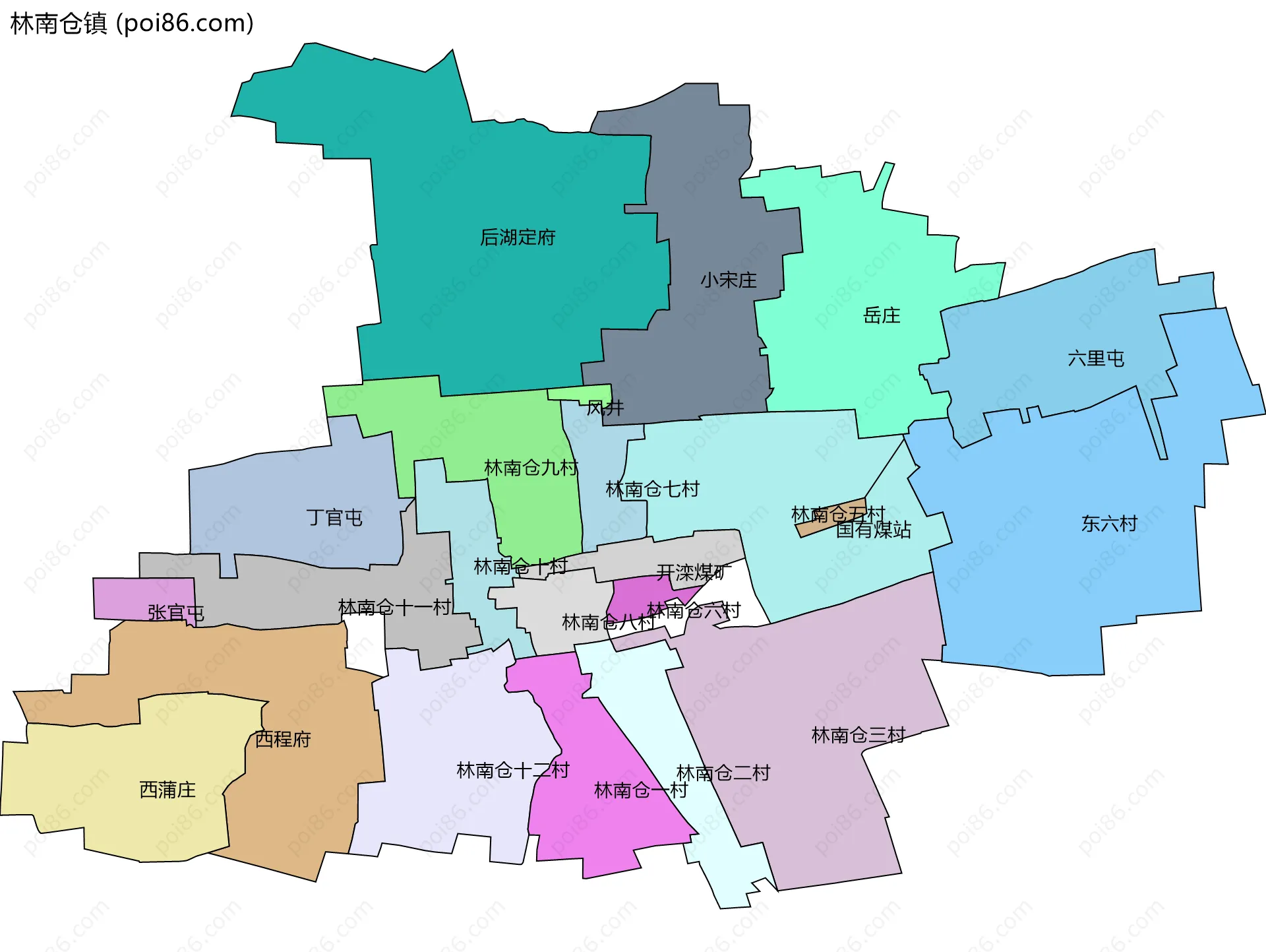 林南仓镇边界地图(五级行政区划)