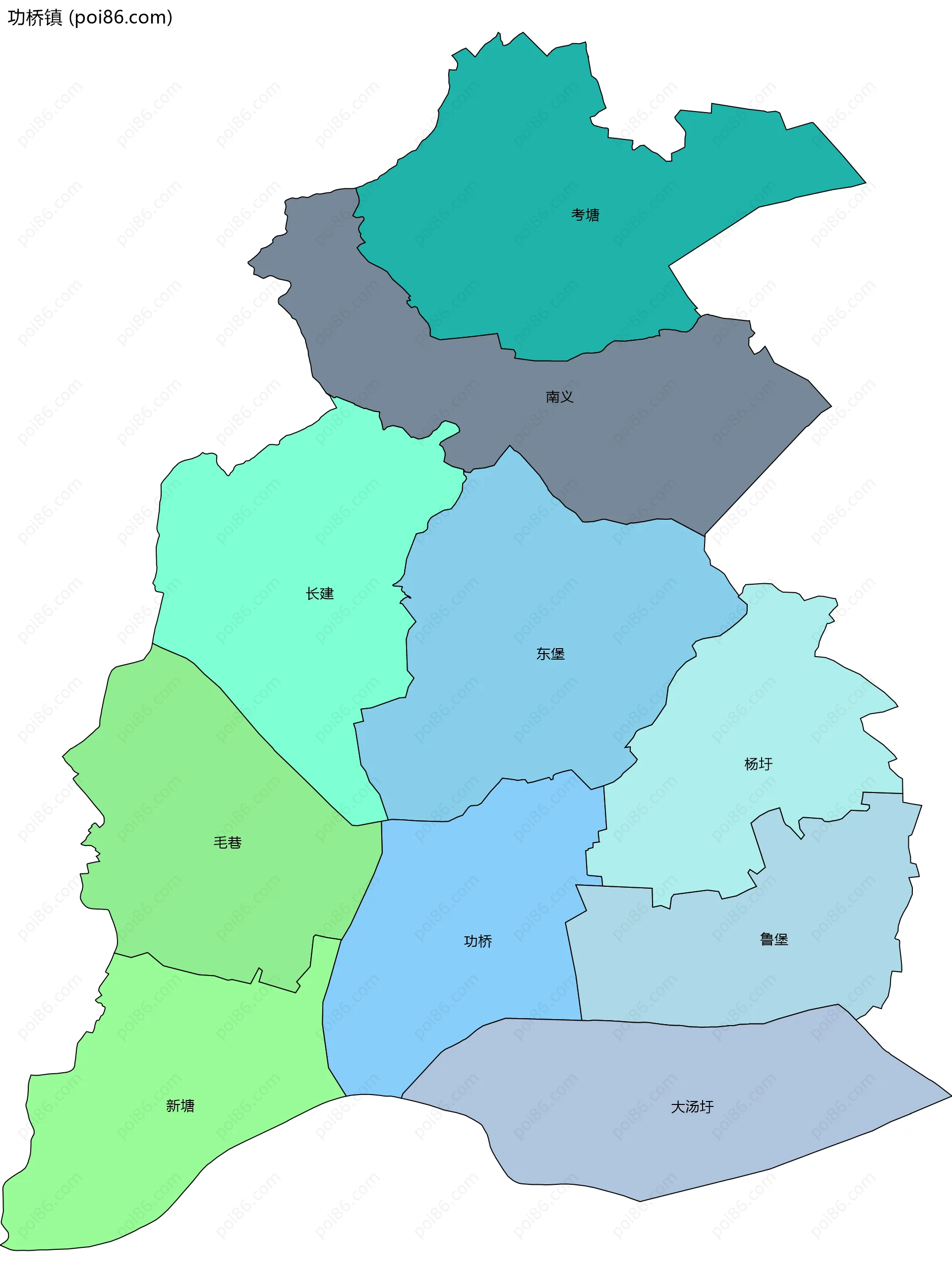 功桥镇边界地图(五级行政区划)