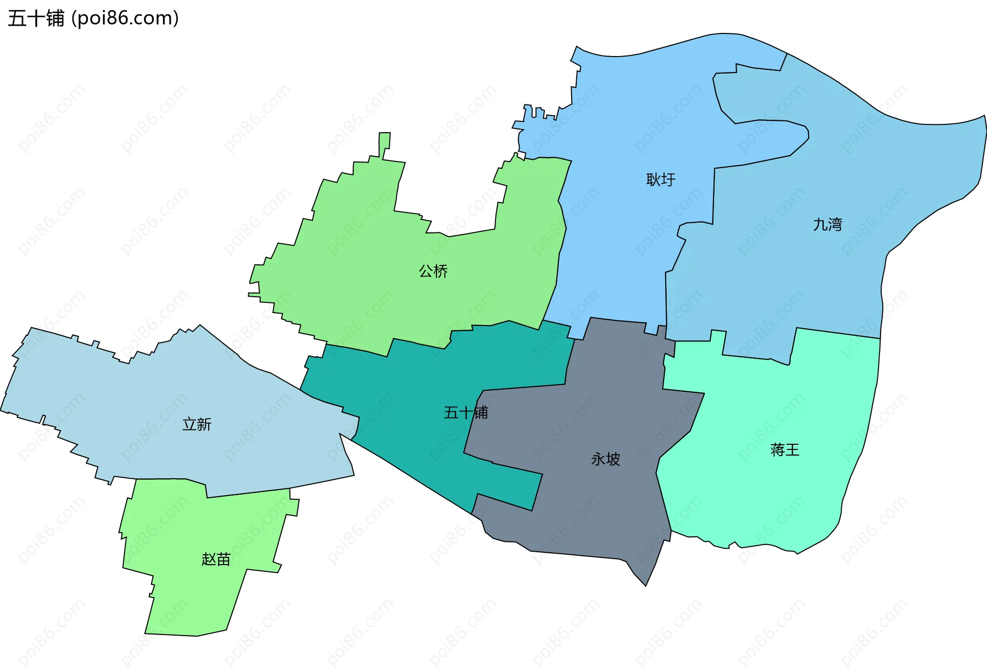 五十铺边界地图(五级行政区划)