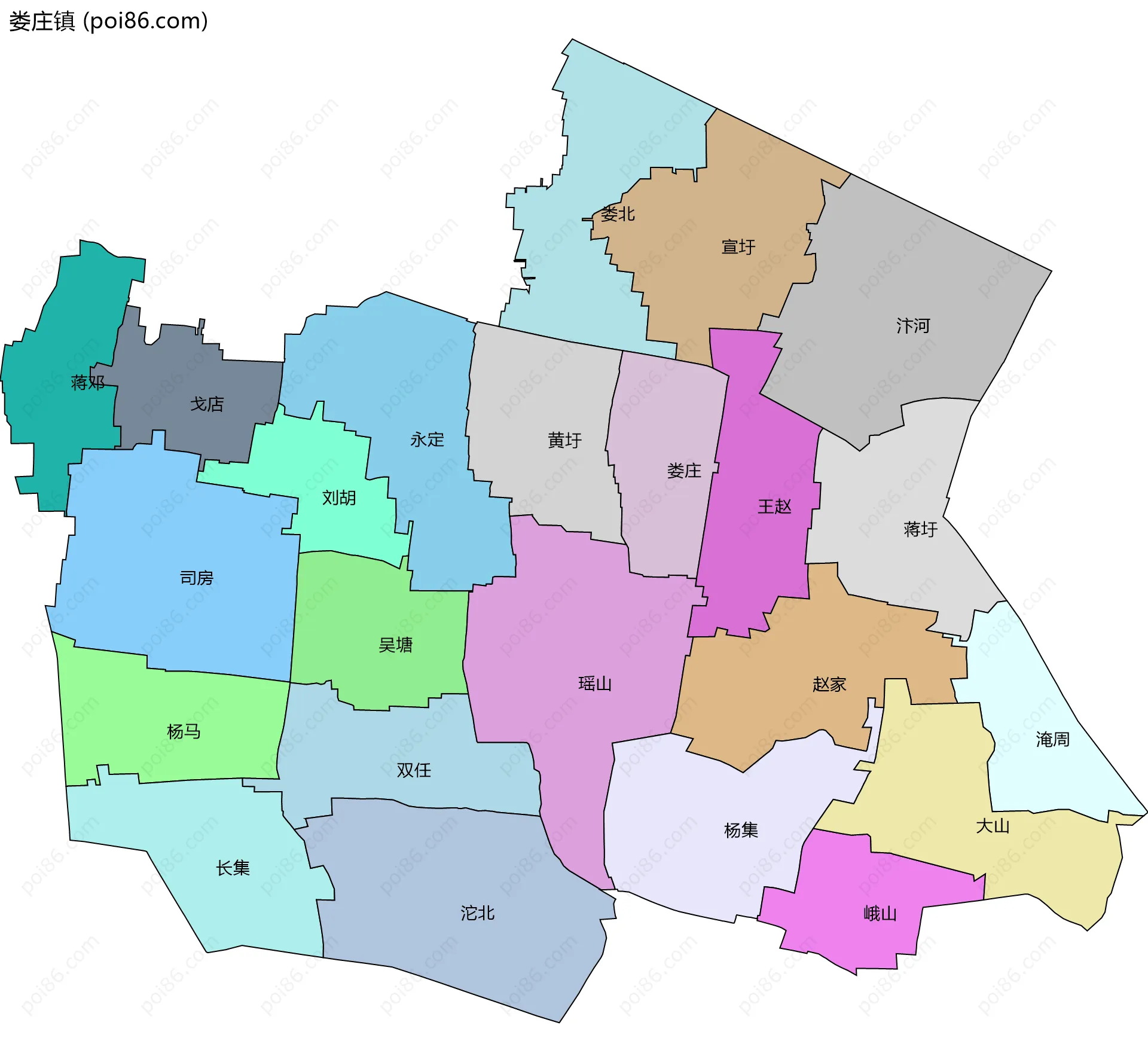 娄庄镇边界地图(五级行政区划)