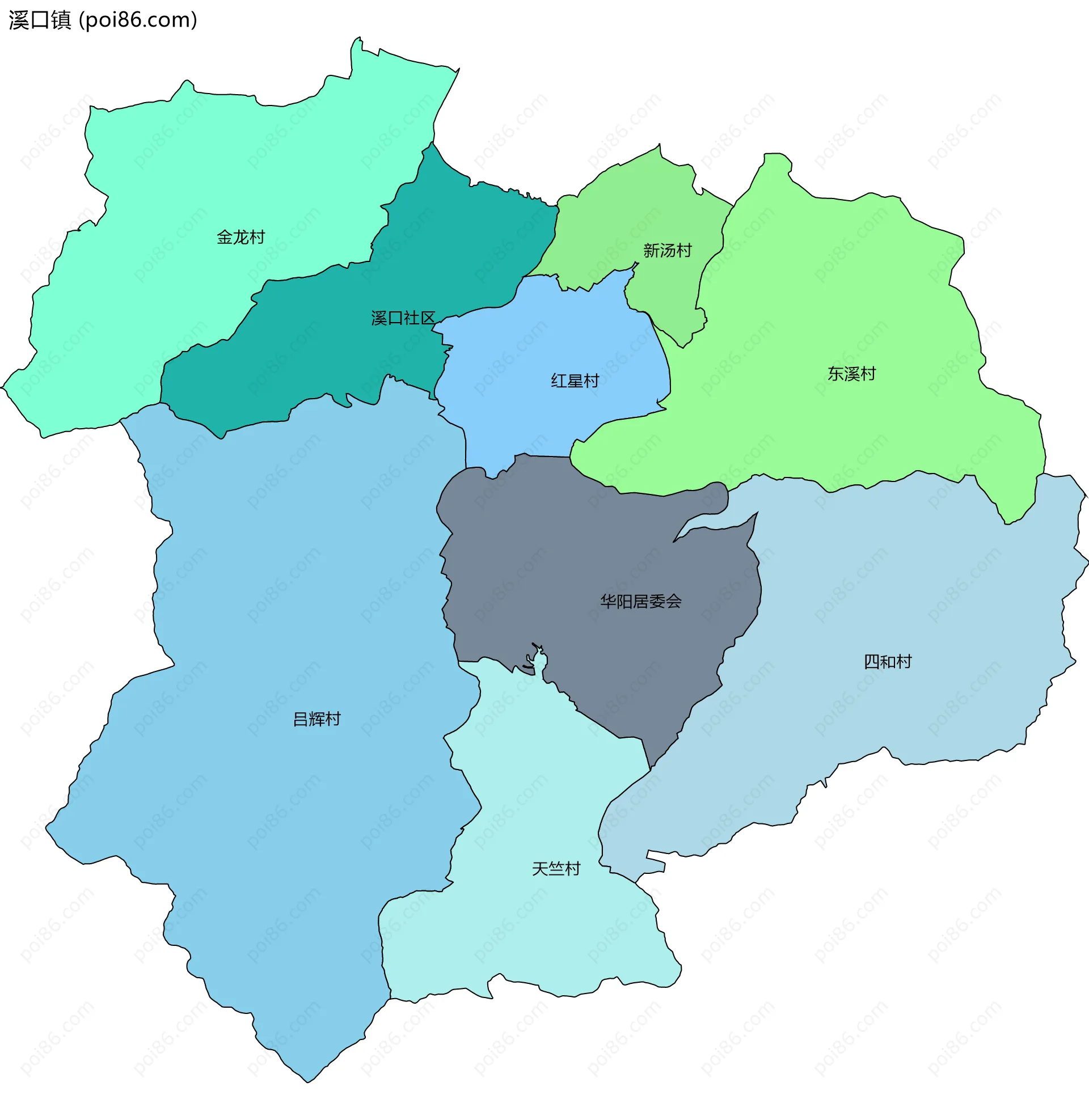 溪口镇边界地图(五级行政区划)