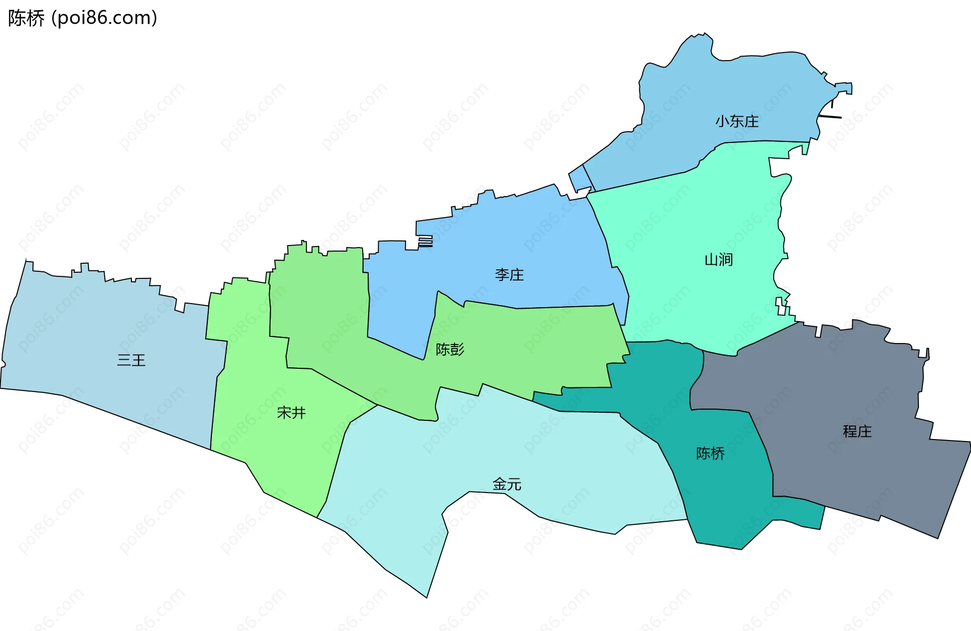 陈桥边界地图(五级行政区划)