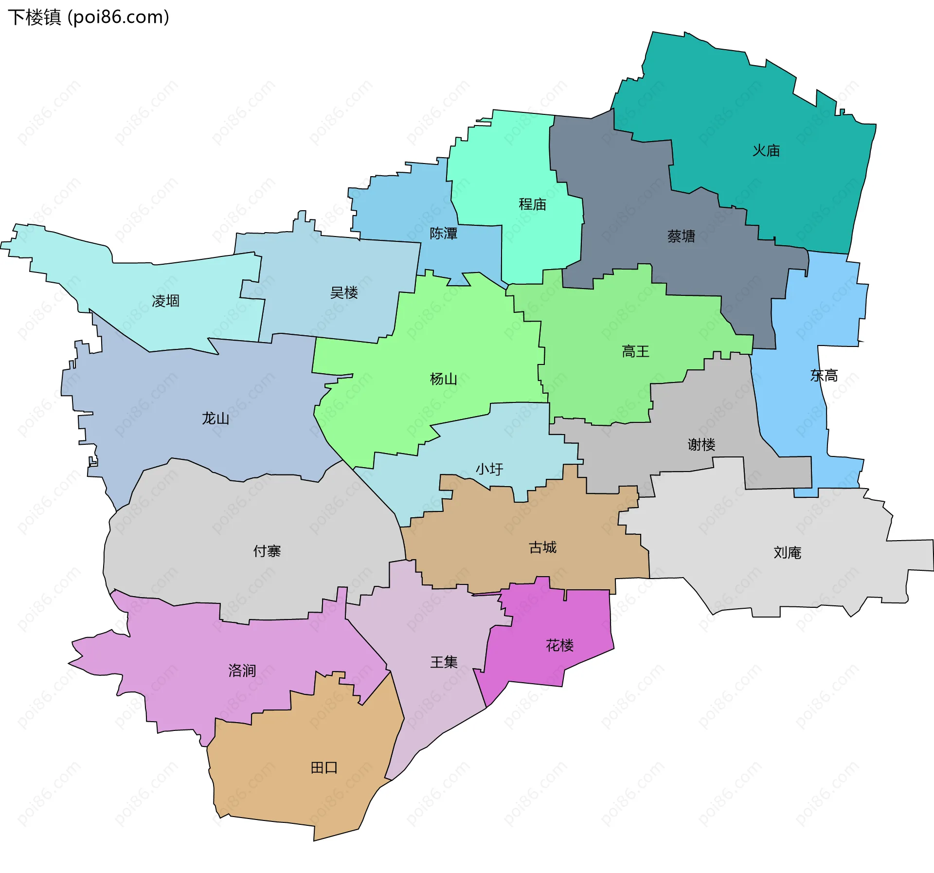 下楼镇边界地图(五级行政区划)